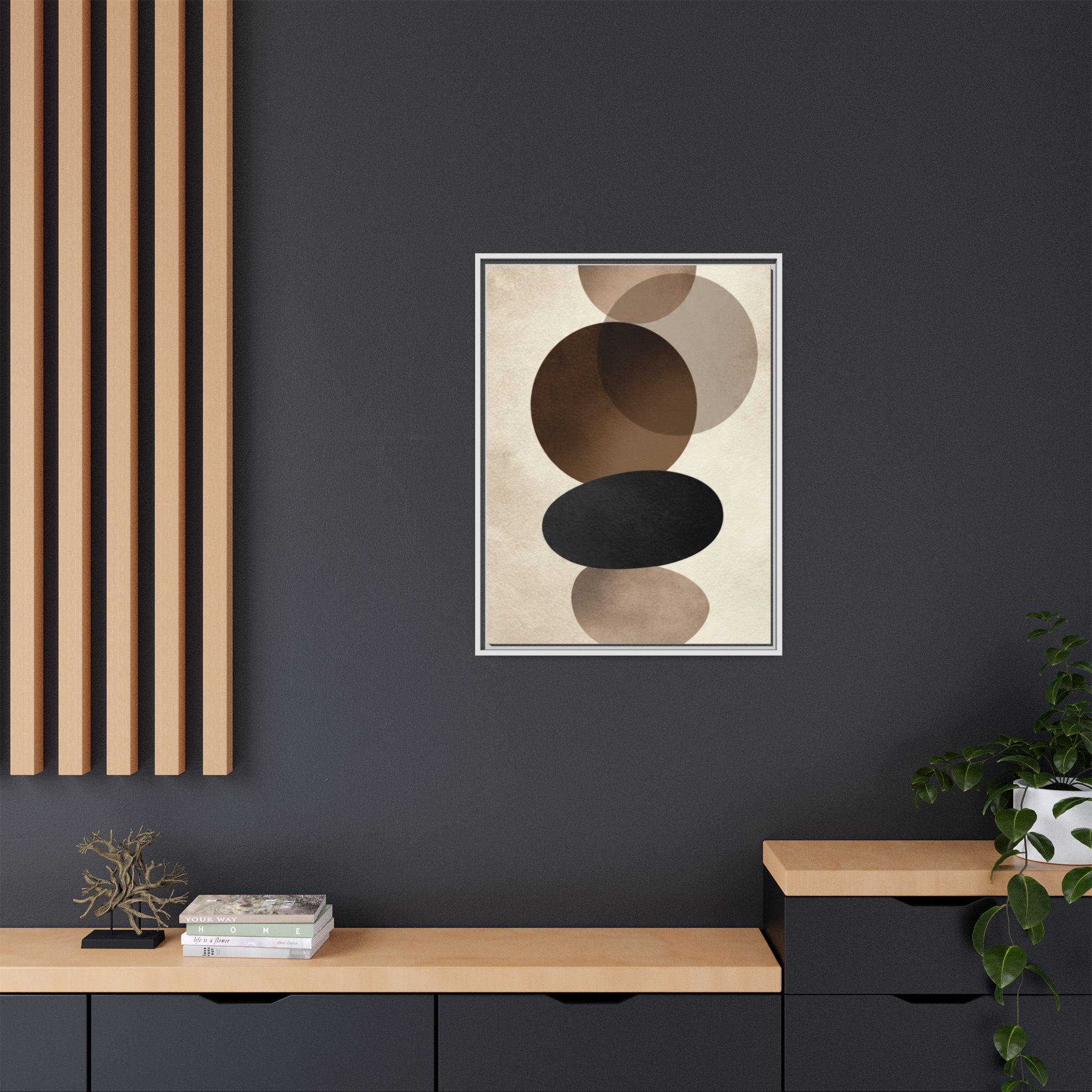 Framed Abstract Circles Matte Canvas Print — Neutral Mid-Century Wall Art - Image 148