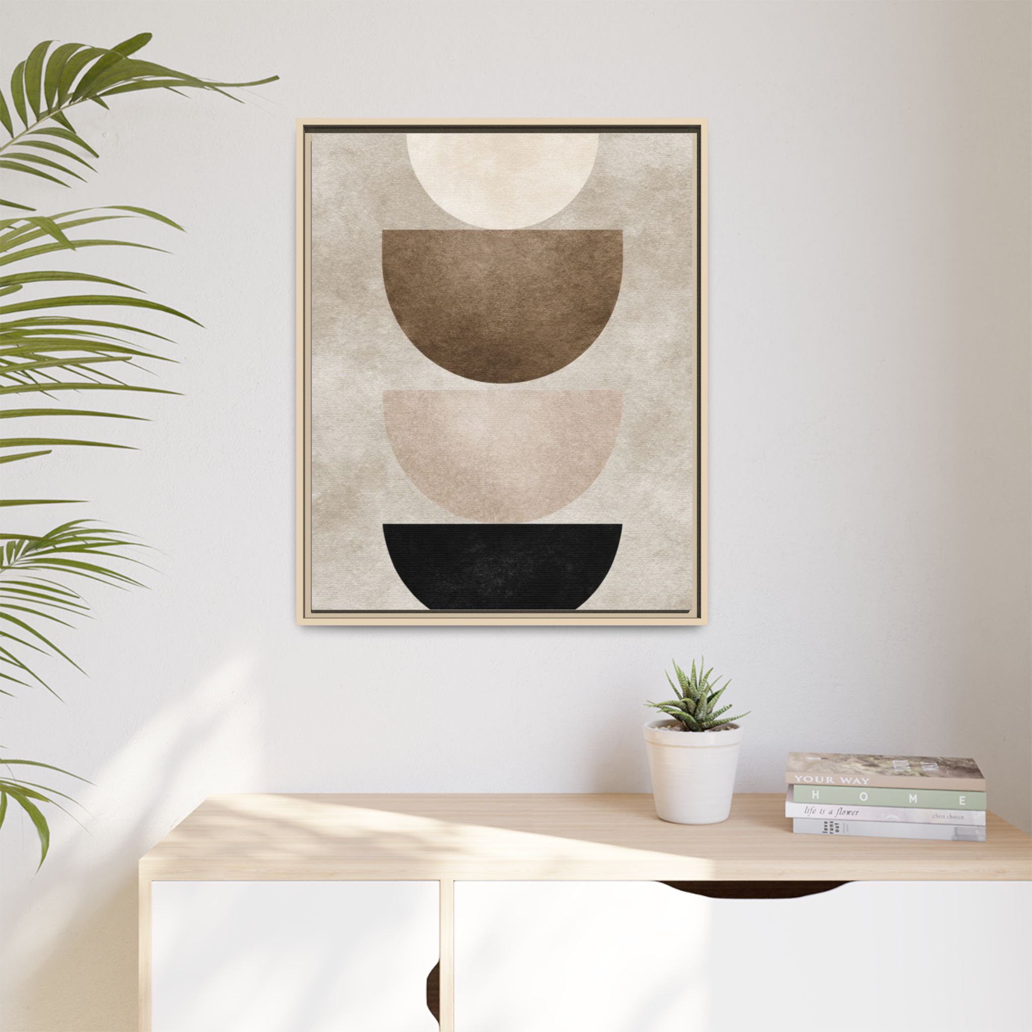 Abstract Neutral Geometric Canvas Print — Stacked Circles Framed Wall Art - Image 247