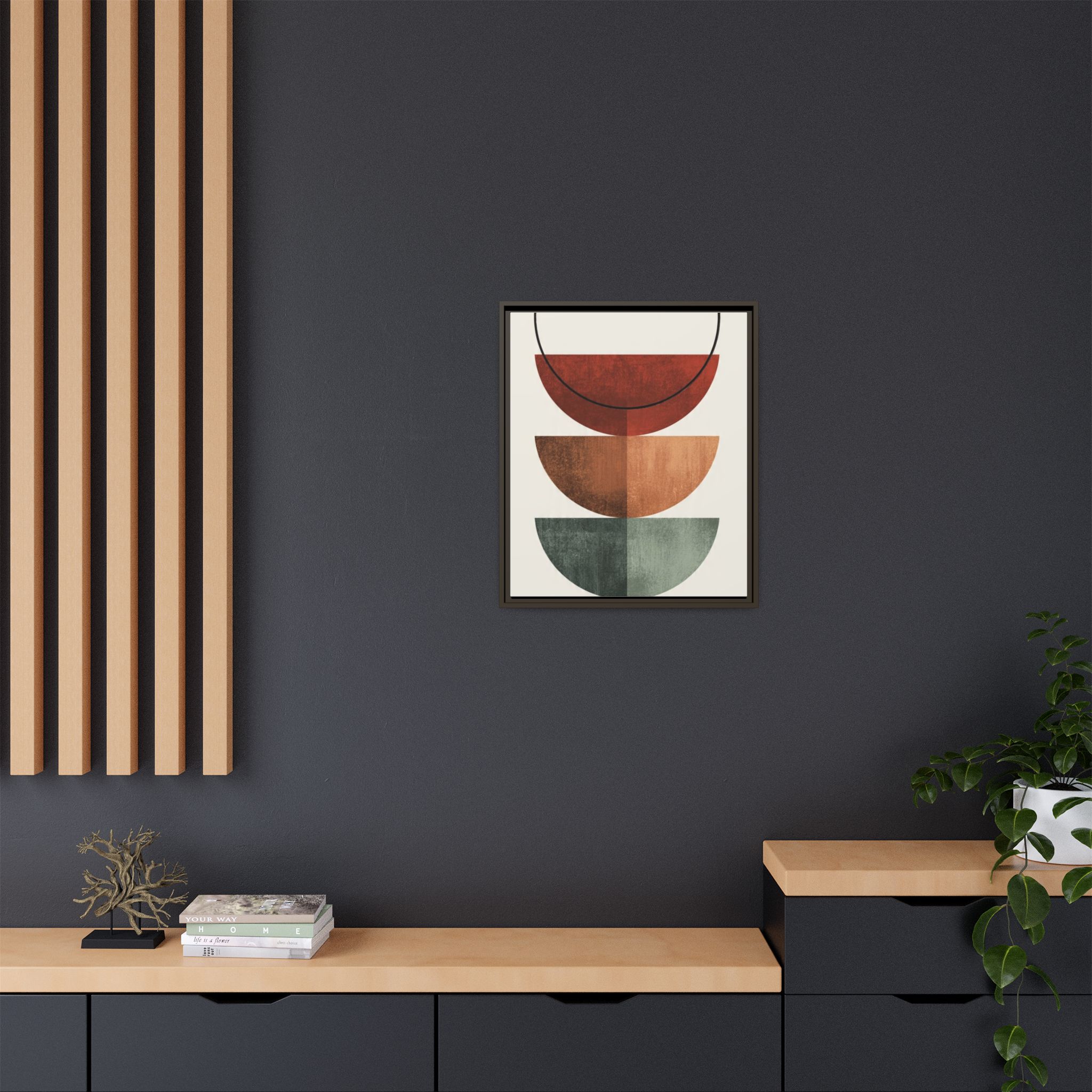 Abstract Stacked Semi-Circles Framed Canvas Wall Art — Mid-Century Modern Geometric Print - Image 232
