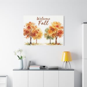 Welcome Fall Canvas Wall Art — Autumn Trees Watercolor Stretched Matte Print