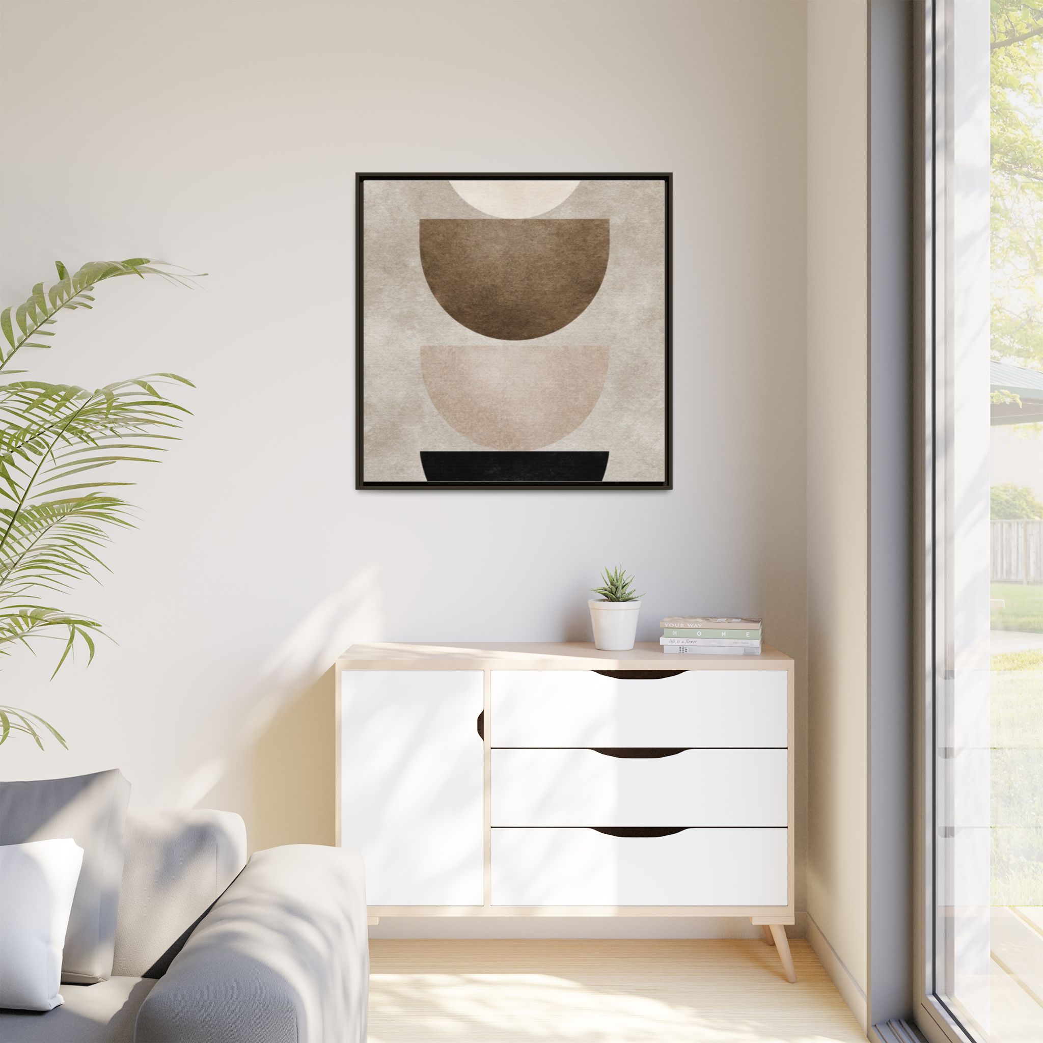 Abstract Neutral Geometric Canvas Print — Stacked Circles Framed Wall Art - Image 223