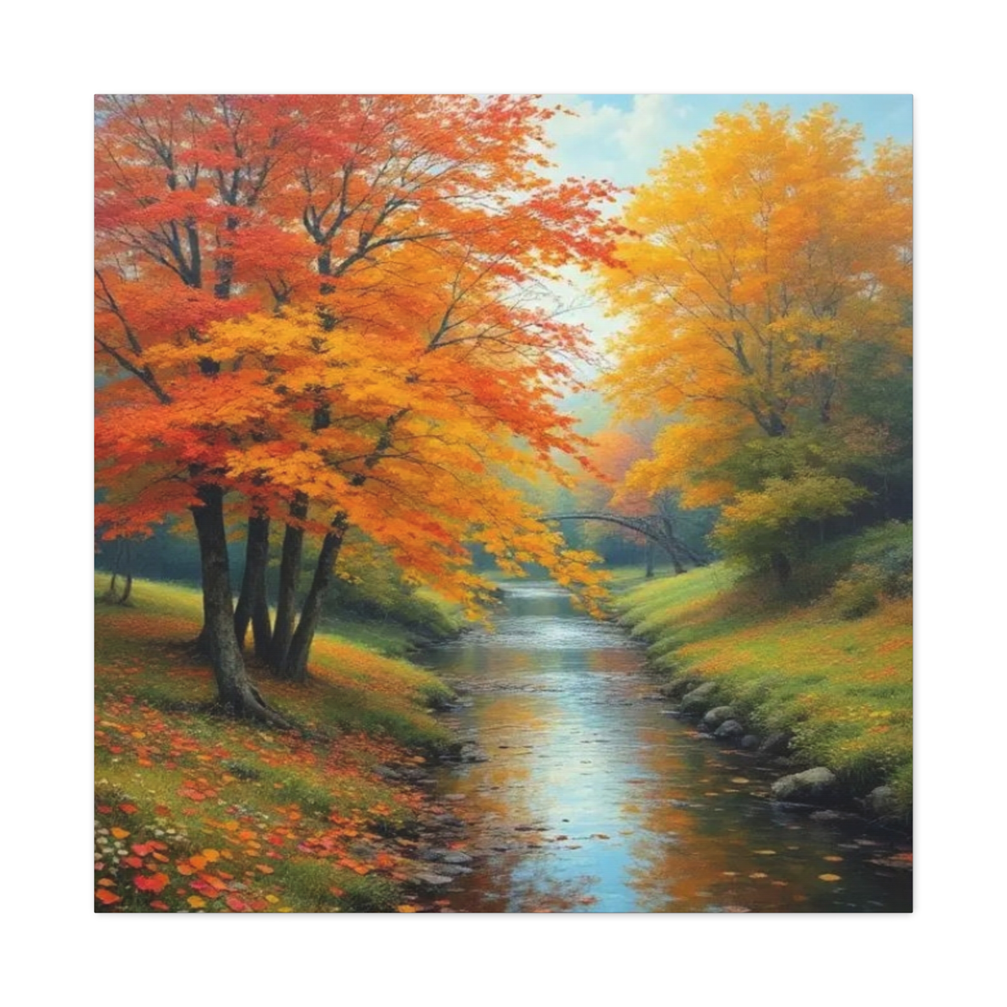 Autumn River Landscape Canvas Art — Matte Stretched Wall Decor - Image 3