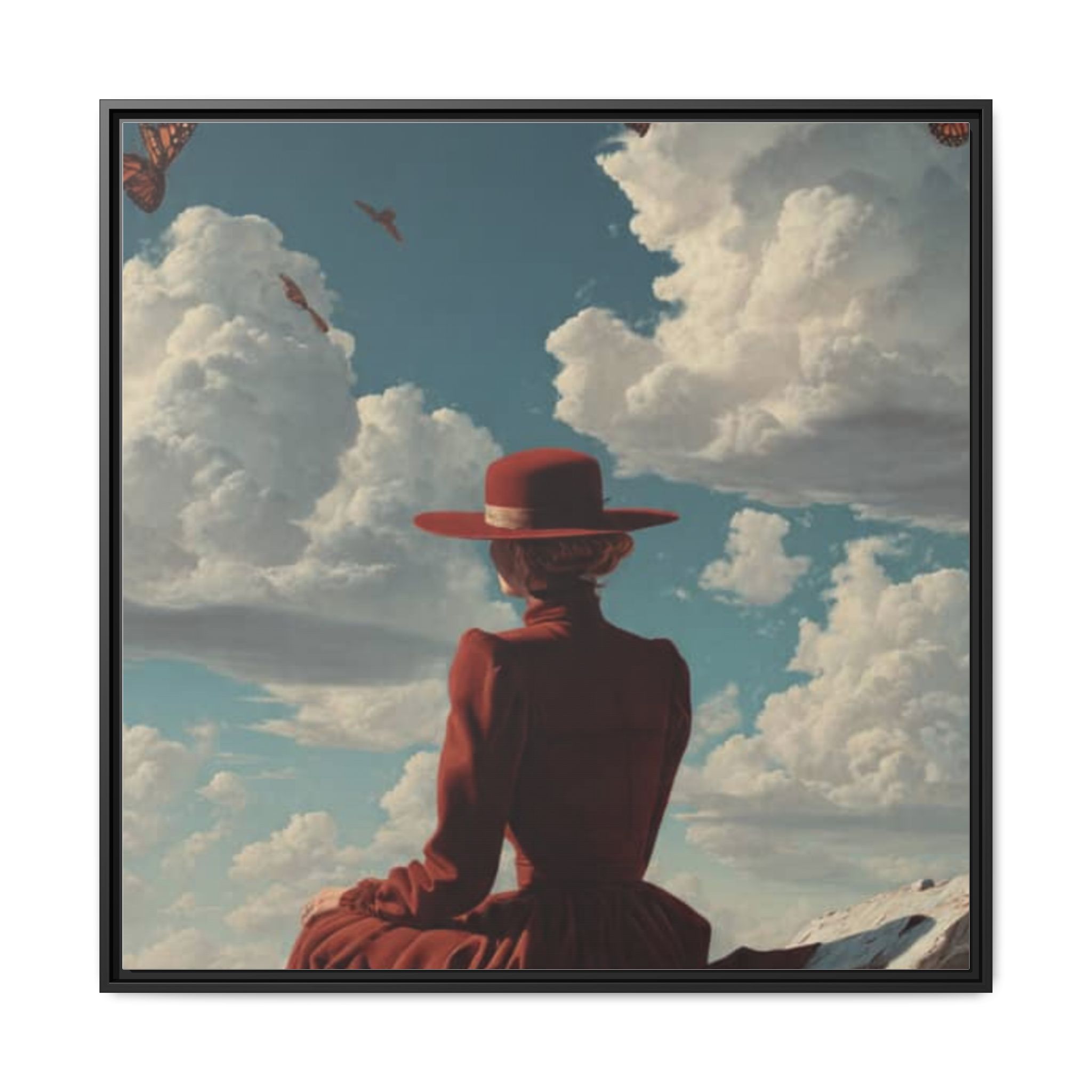 Framed Matte Canvas: Woman in Red Dress Sunset Sky Wall Art - Image 197