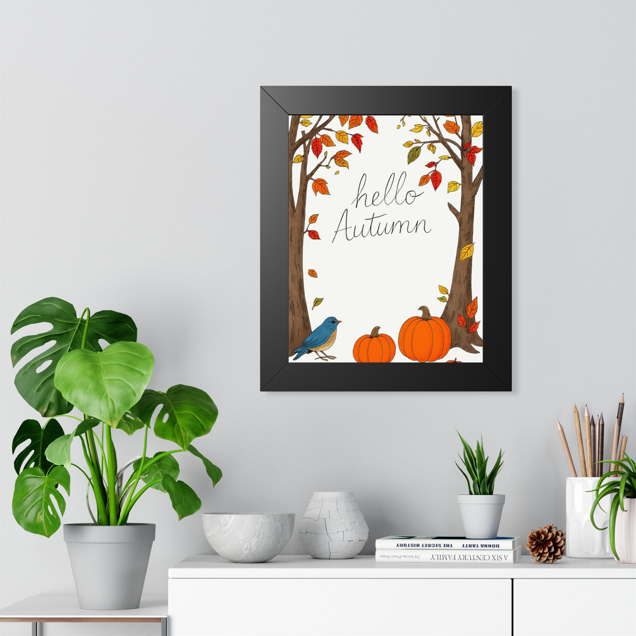 Hello Autumn Framed Poster — Fall Pumpkin & Tree Wall Art - Image 3