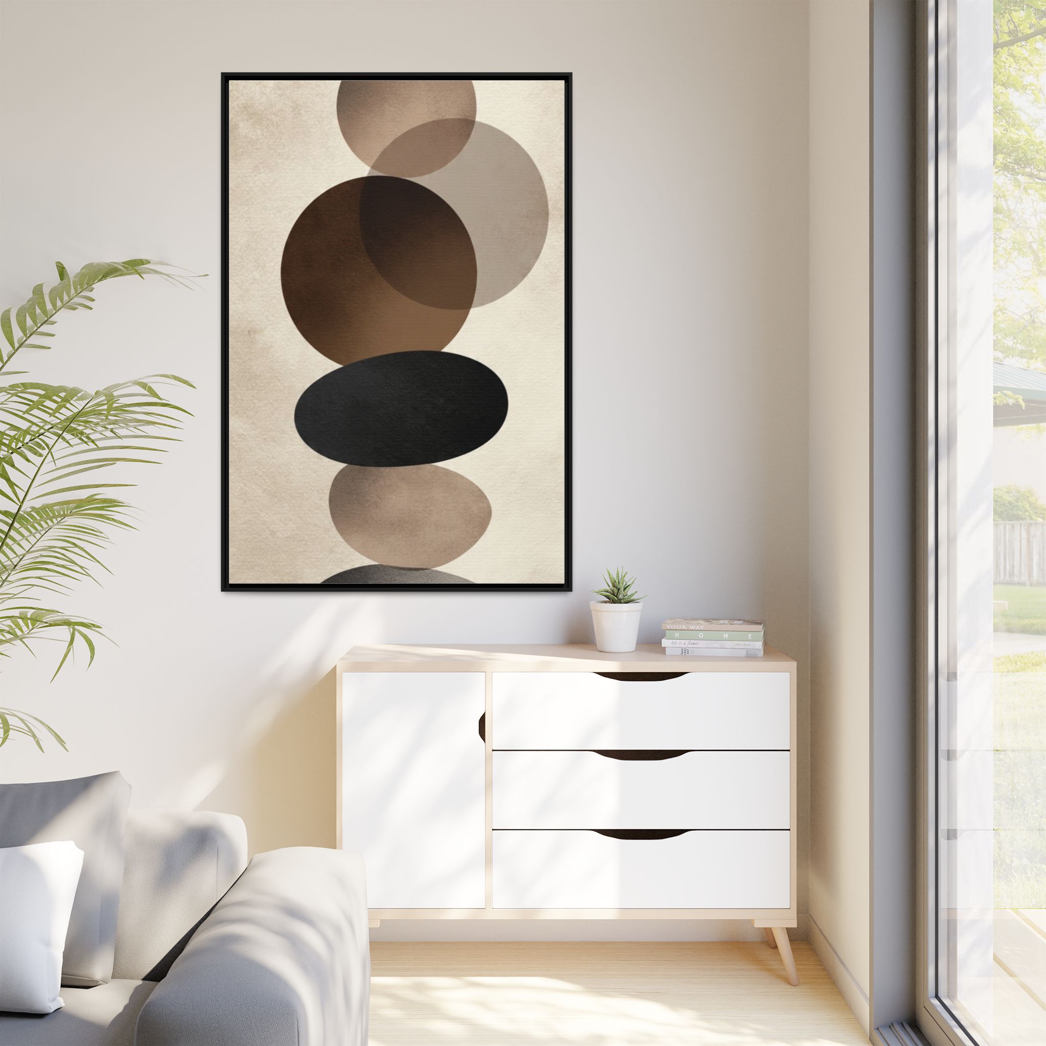 Framed Abstract Circles Matte Canvas Print — Neutral Mid-Century Wall Art - Image 59