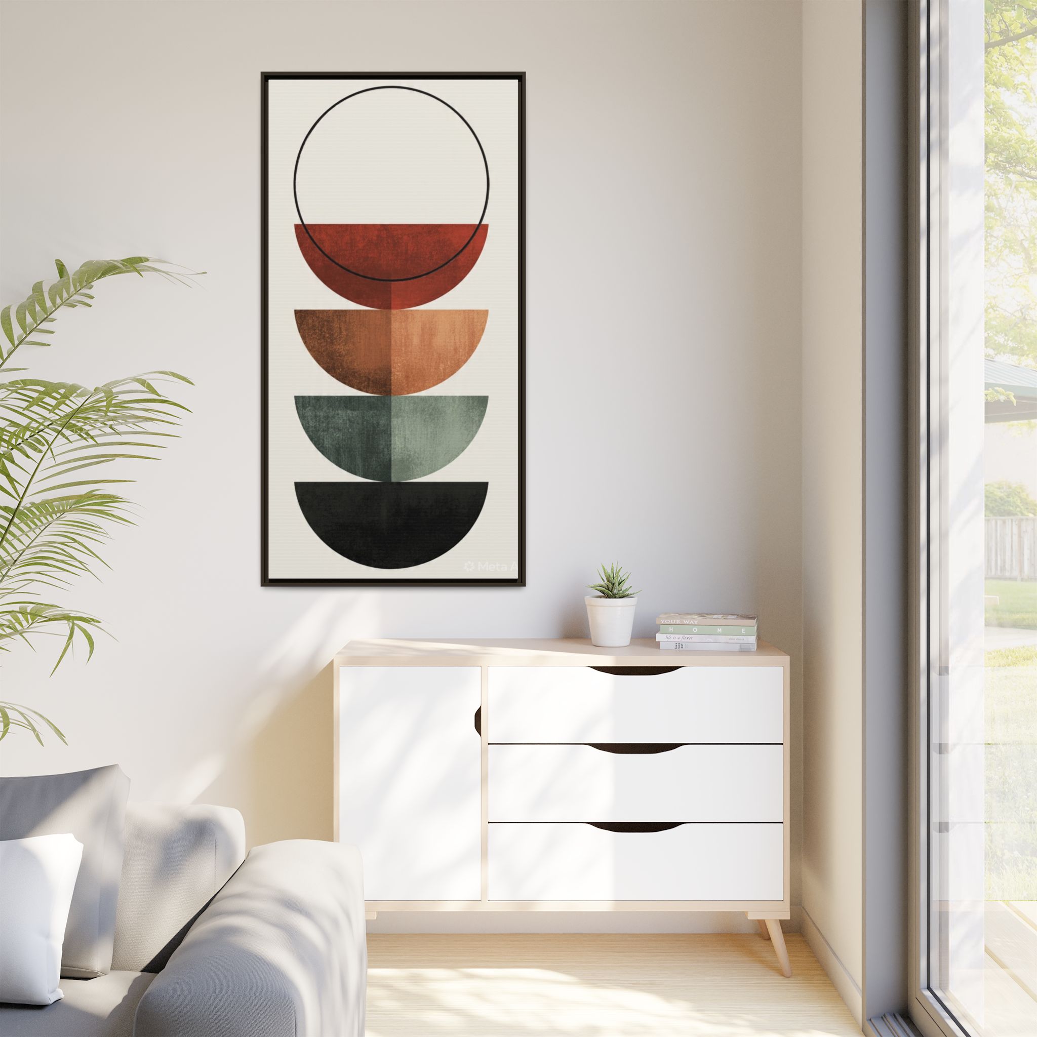 Abstract Stacked Semi-Circles Framed Canvas Wall Art — Mid-Century Modern Geometric Print - Image 43