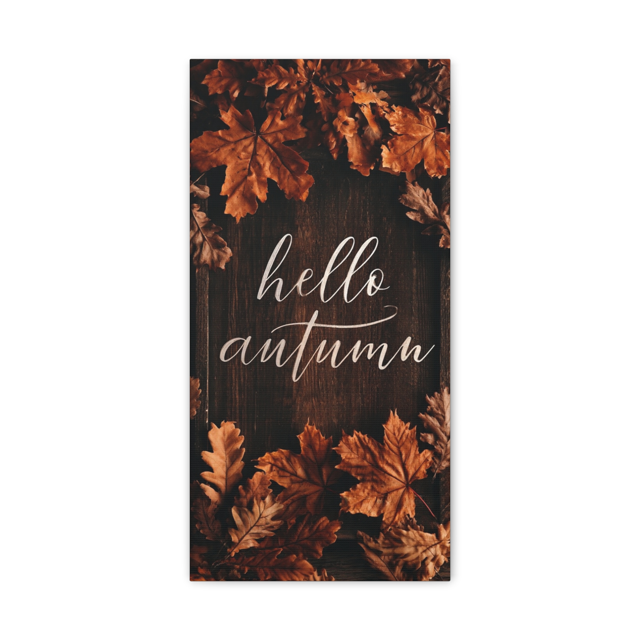 Hello Autumn Canvas Wall Art – Rustic Fall Leaves Stretched Matte Print - Image 3