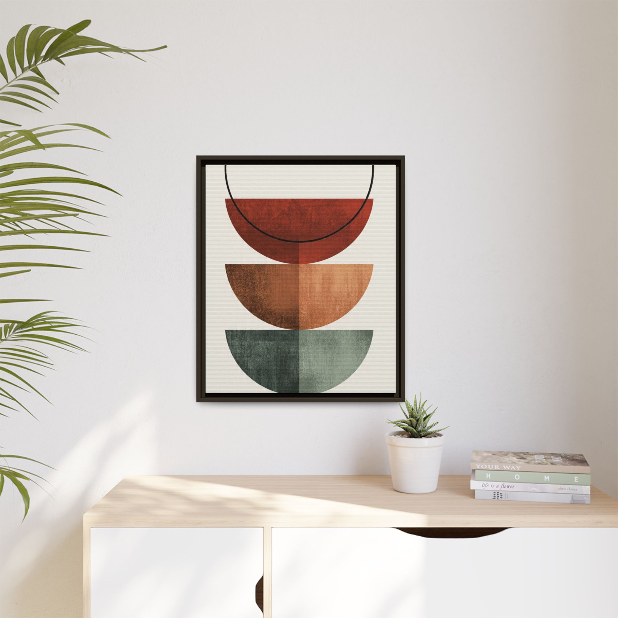 Abstract Stacked Semi-Circles Framed Canvas Wall Art — Mid-Century Modern Geometric Print - Image 231