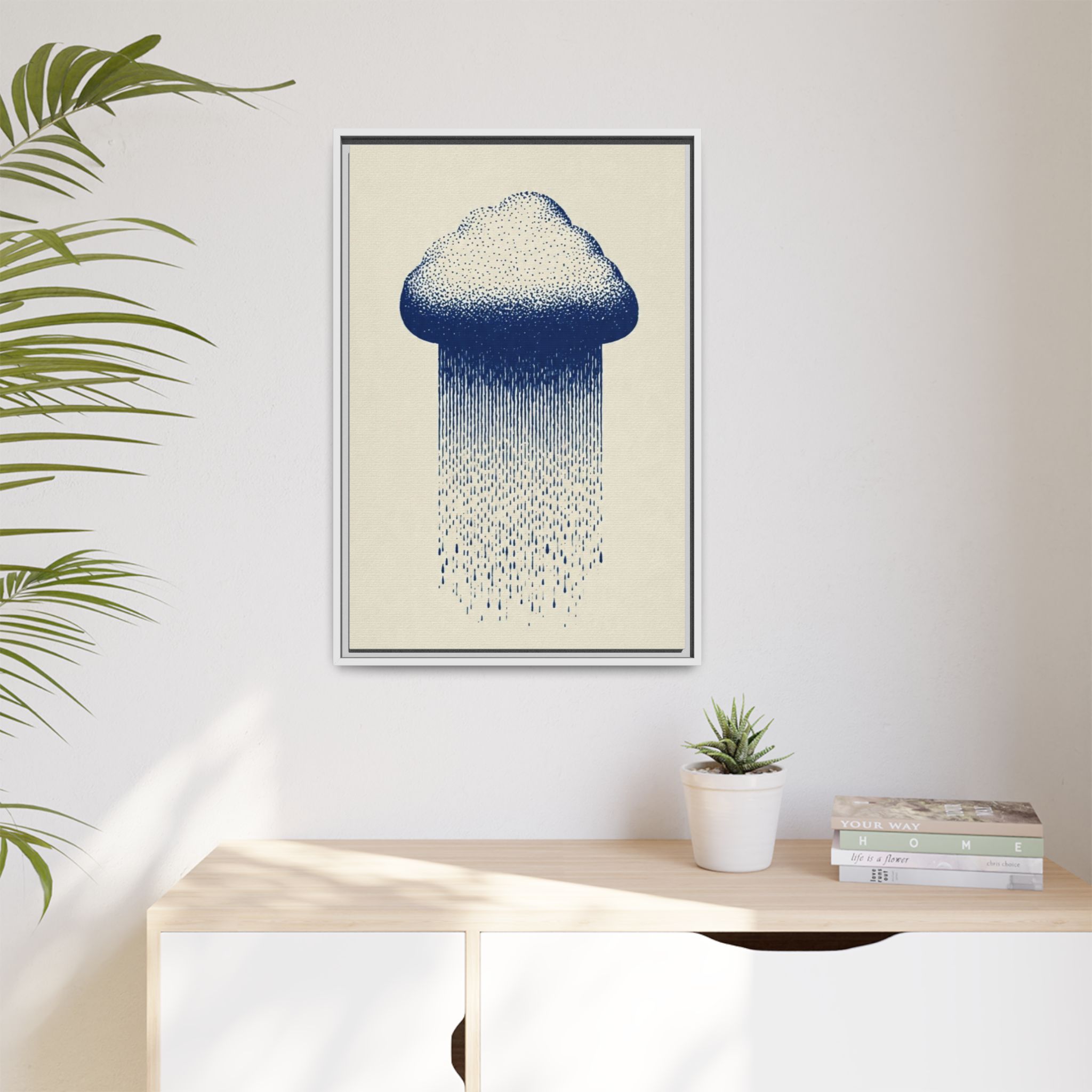 Framed Canvas Wall Art — Blue Rain Cloud Minimalist Print - Image 139