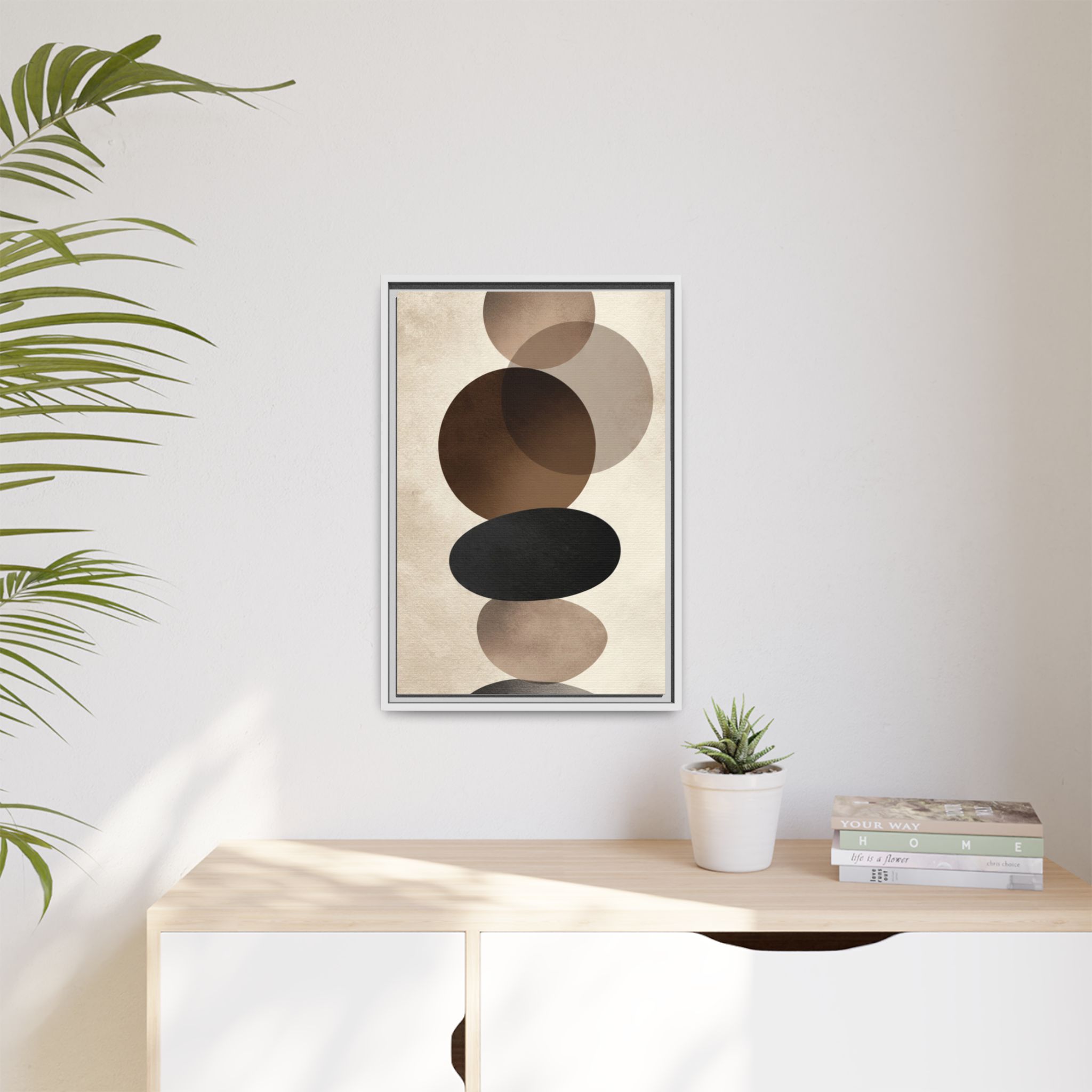 Framed Abstract Circles Matte Canvas Print — Neutral Mid-Century Wall Art - Image 191