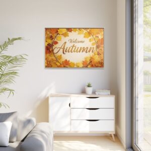 Framed Canvas Wall Art - "Welcome Autumn" Fall Leaves Home Decor