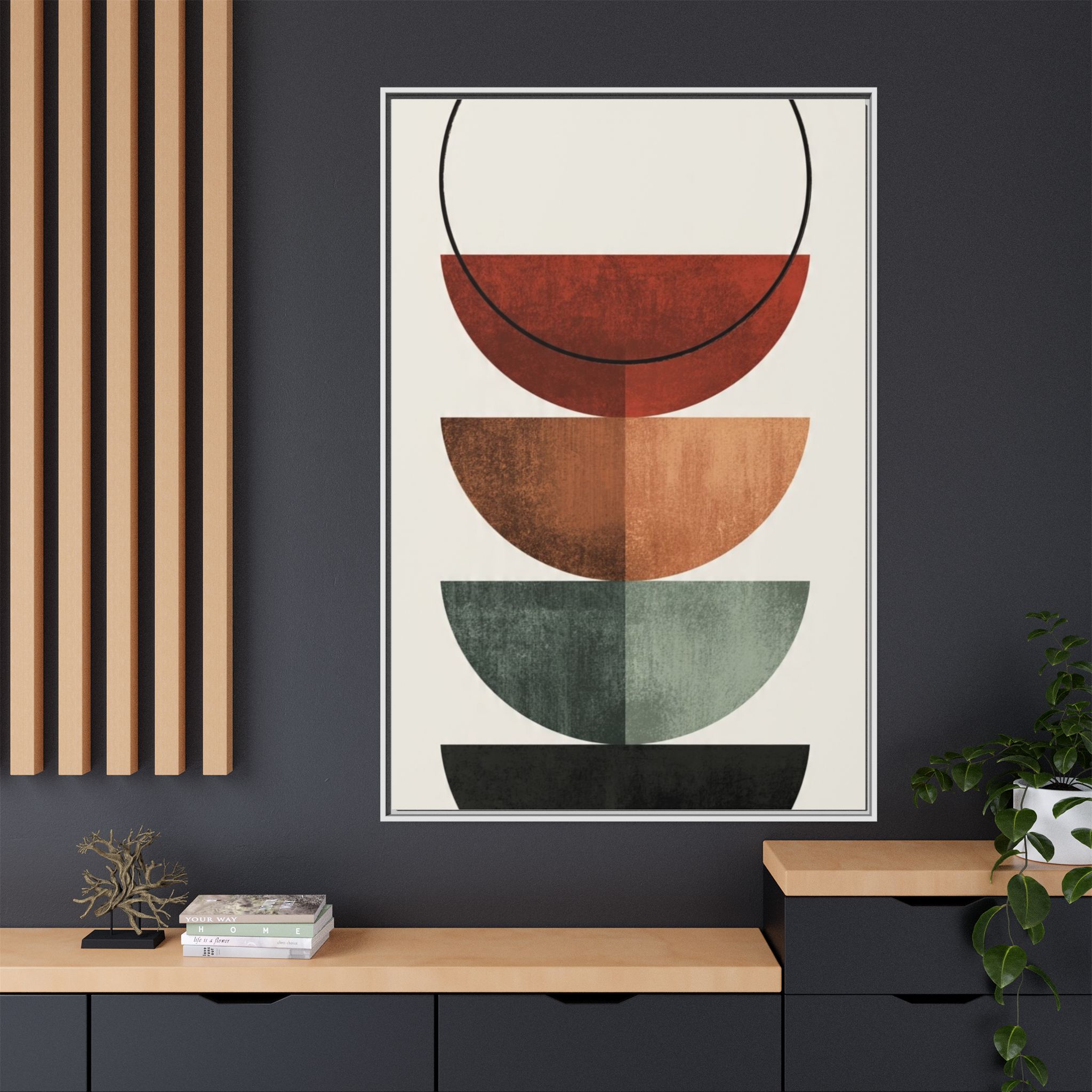 Abstract Stacked Semi-Circles Framed Canvas Wall Art — Mid-Century Modern Geometric Print - Image 56