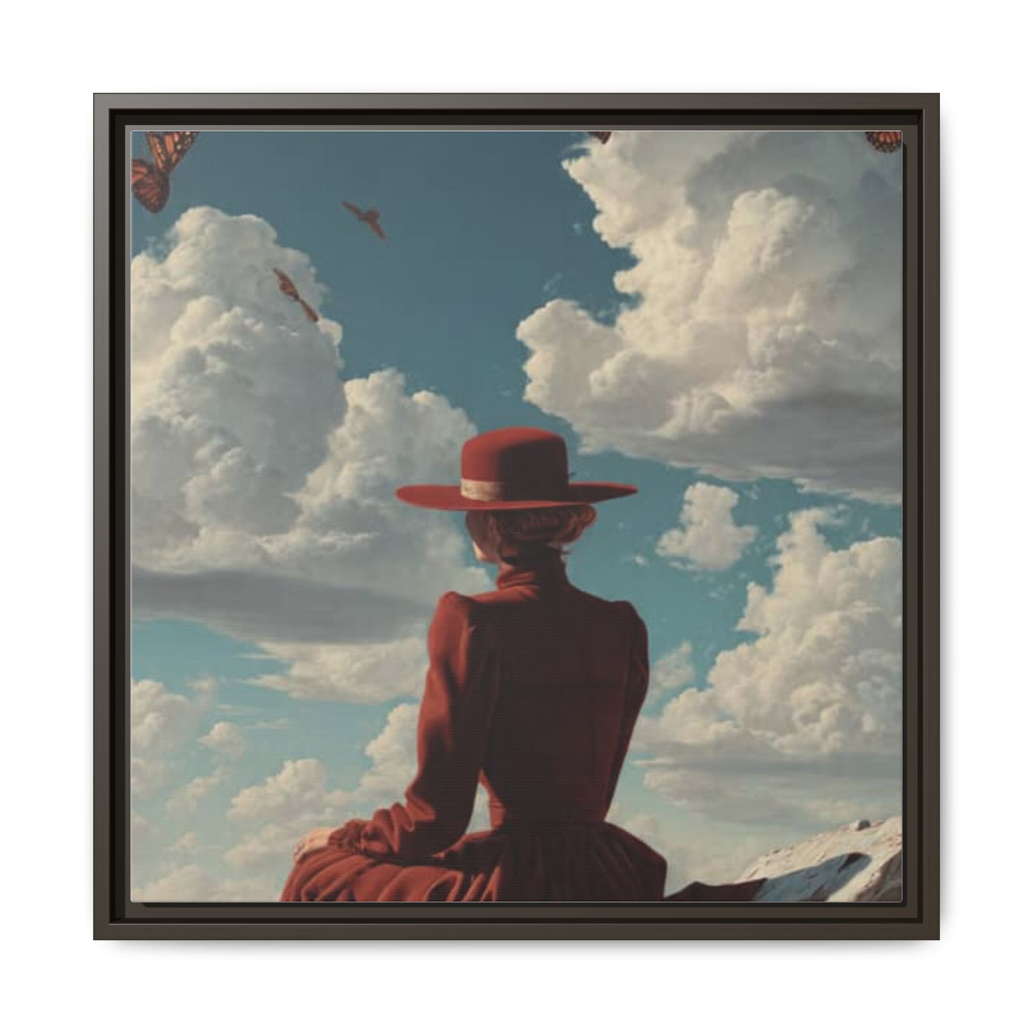 Framed Matte Canvas: Woman in Red Dress Sunset Sky Wall Art - Image 181