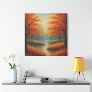 Autumn River Canvas Print — Stretched Matte Fall Landscape Wall Art