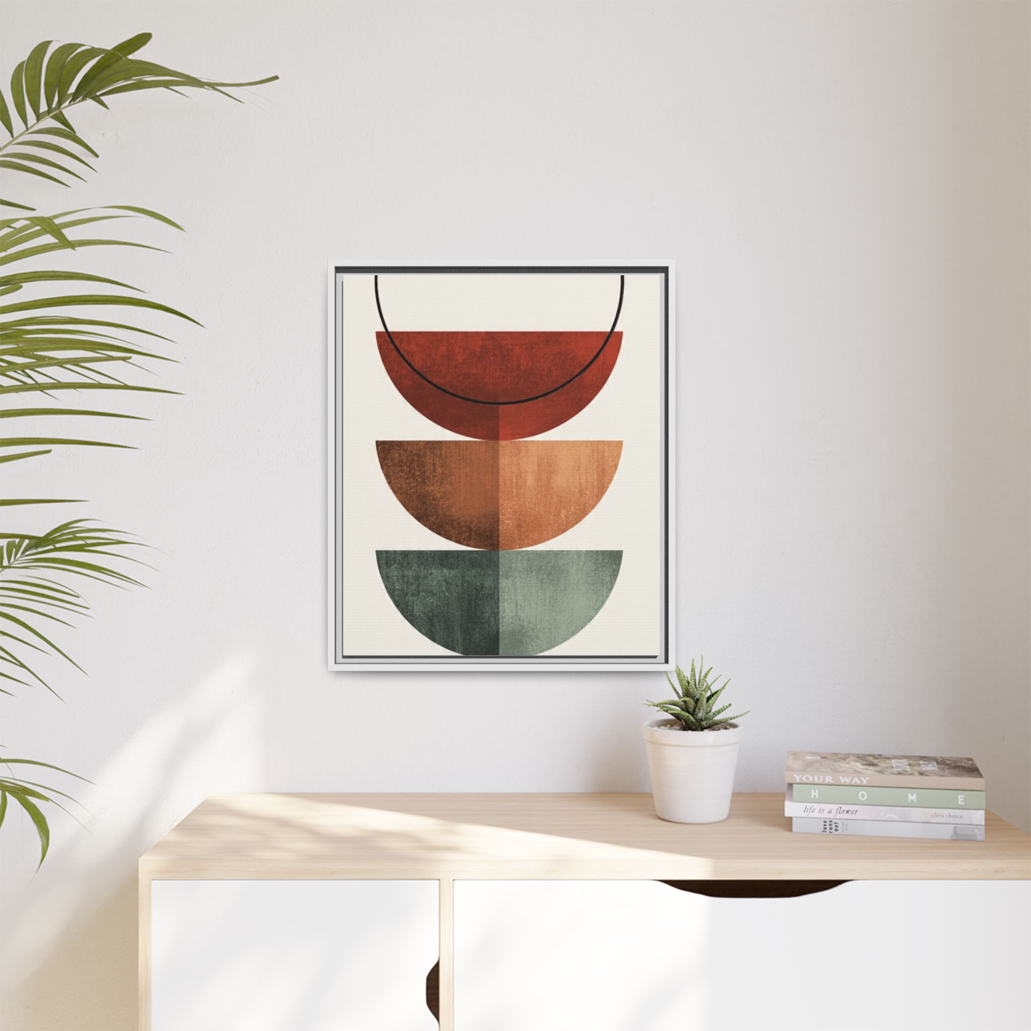 Abstract Stacked Semi-Circles Framed Canvas Wall Art — Mid-Century Modern Geometric Print - Image 239