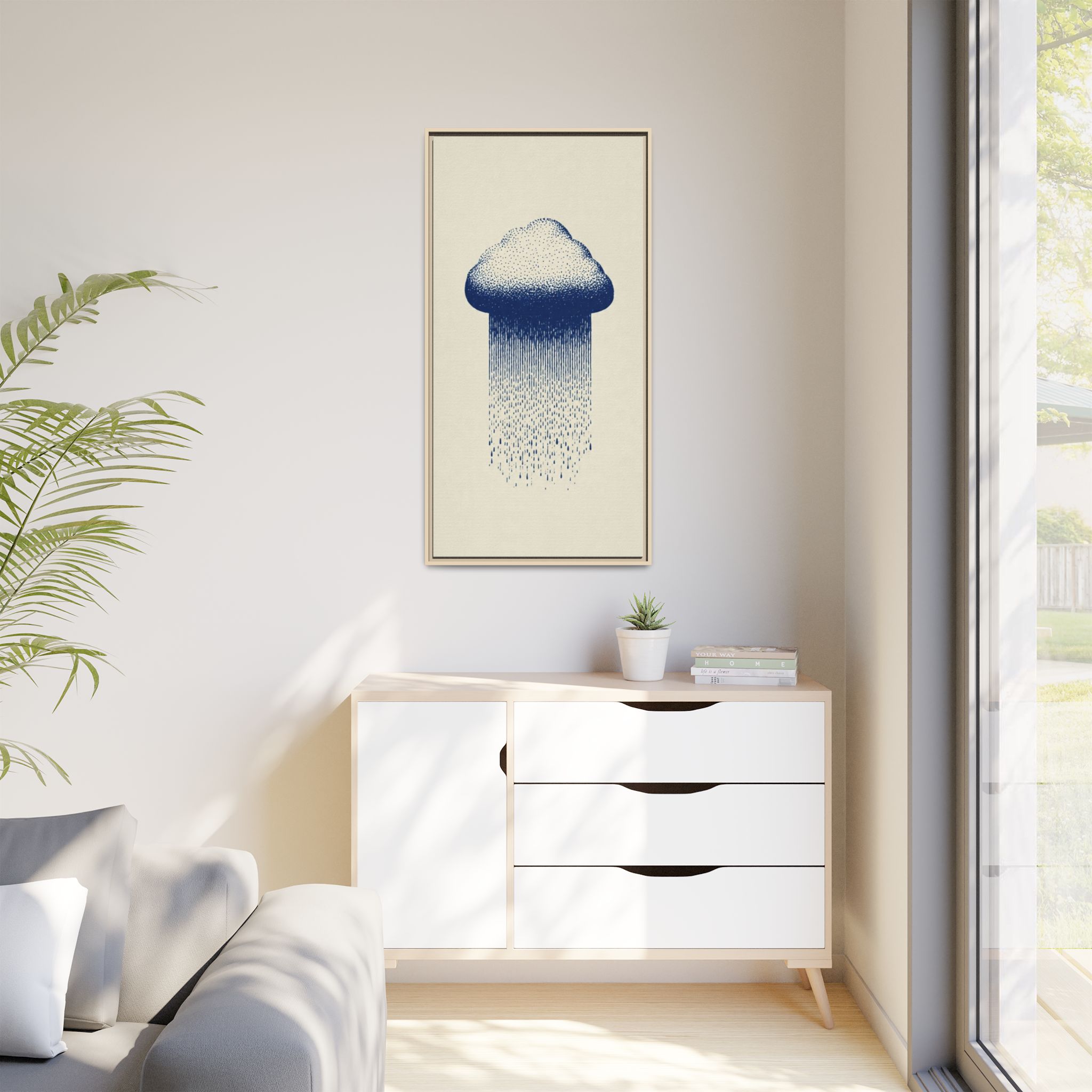 Framed Canvas Wall Art — Blue Rain Cloud Minimalist Print - Image 4