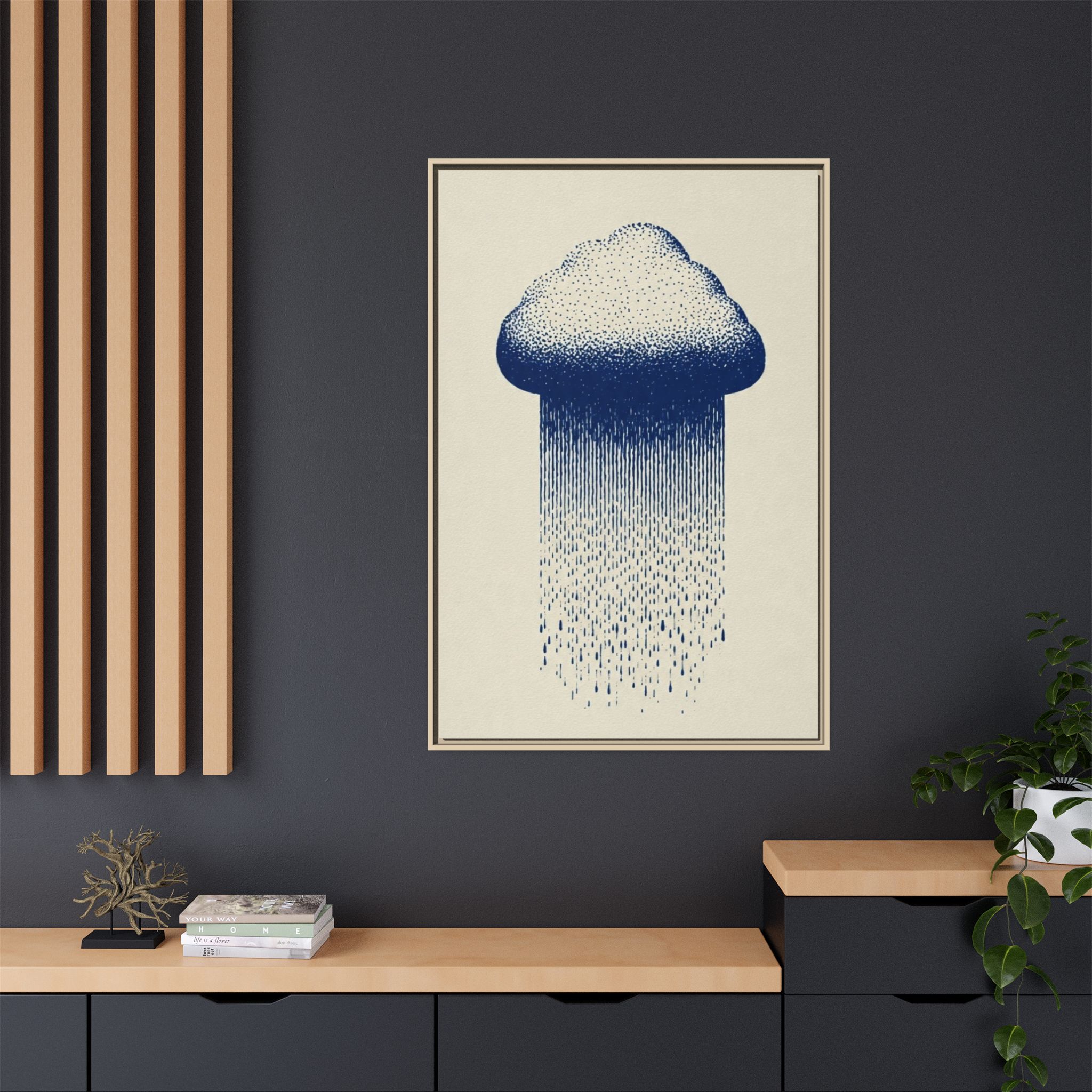 Framed Canvas Wall Art — Blue Rain Cloud Minimalist Print - Image 108