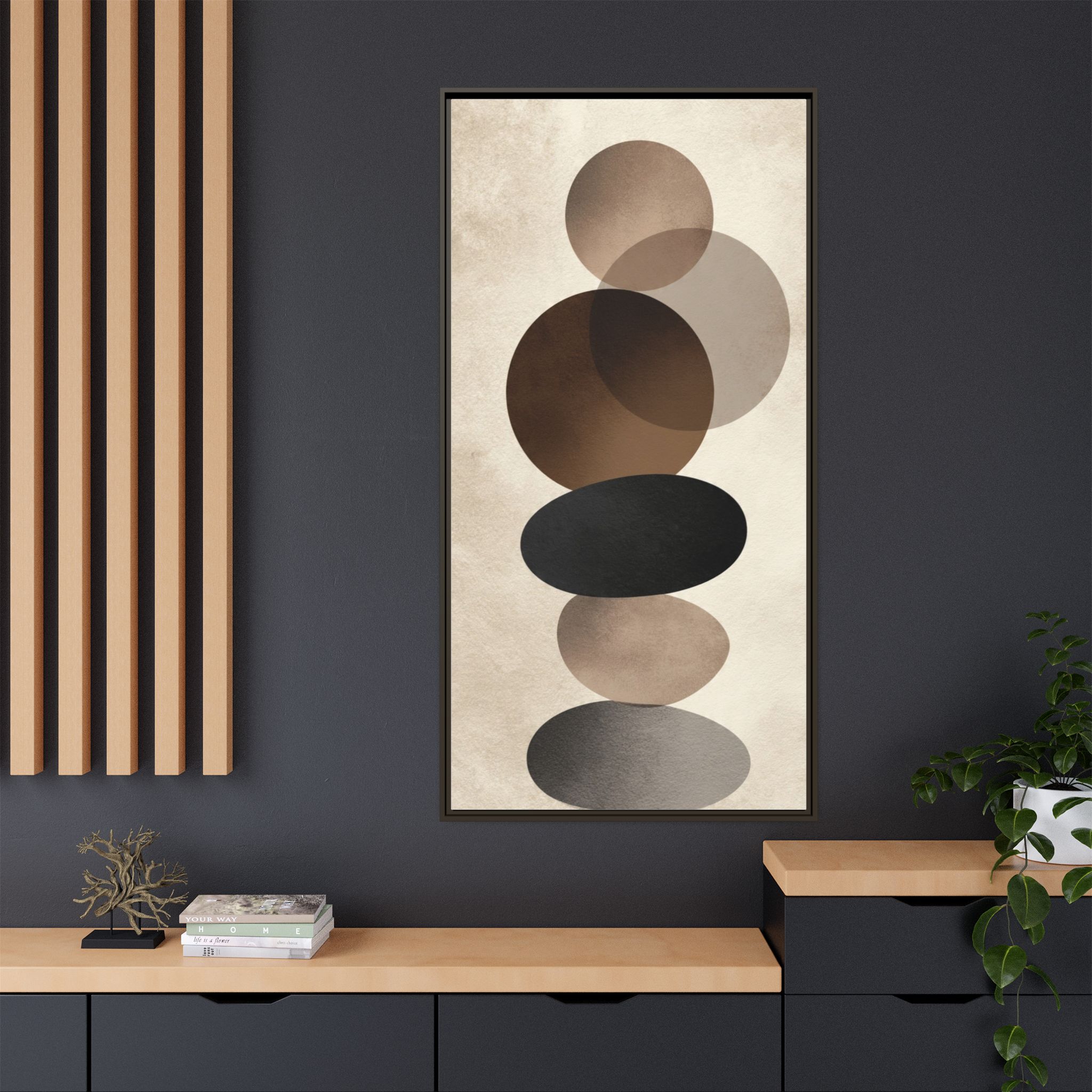 Framed Abstract Circles Matte Canvas Print — Neutral Mid-Century Wall Art - Image 44