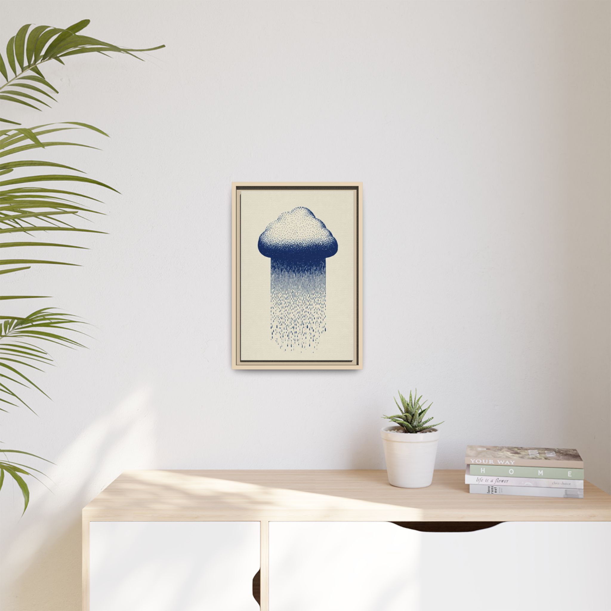 Framed Canvas Wall Art — Blue Rain Cloud Minimalist Print - Image 119