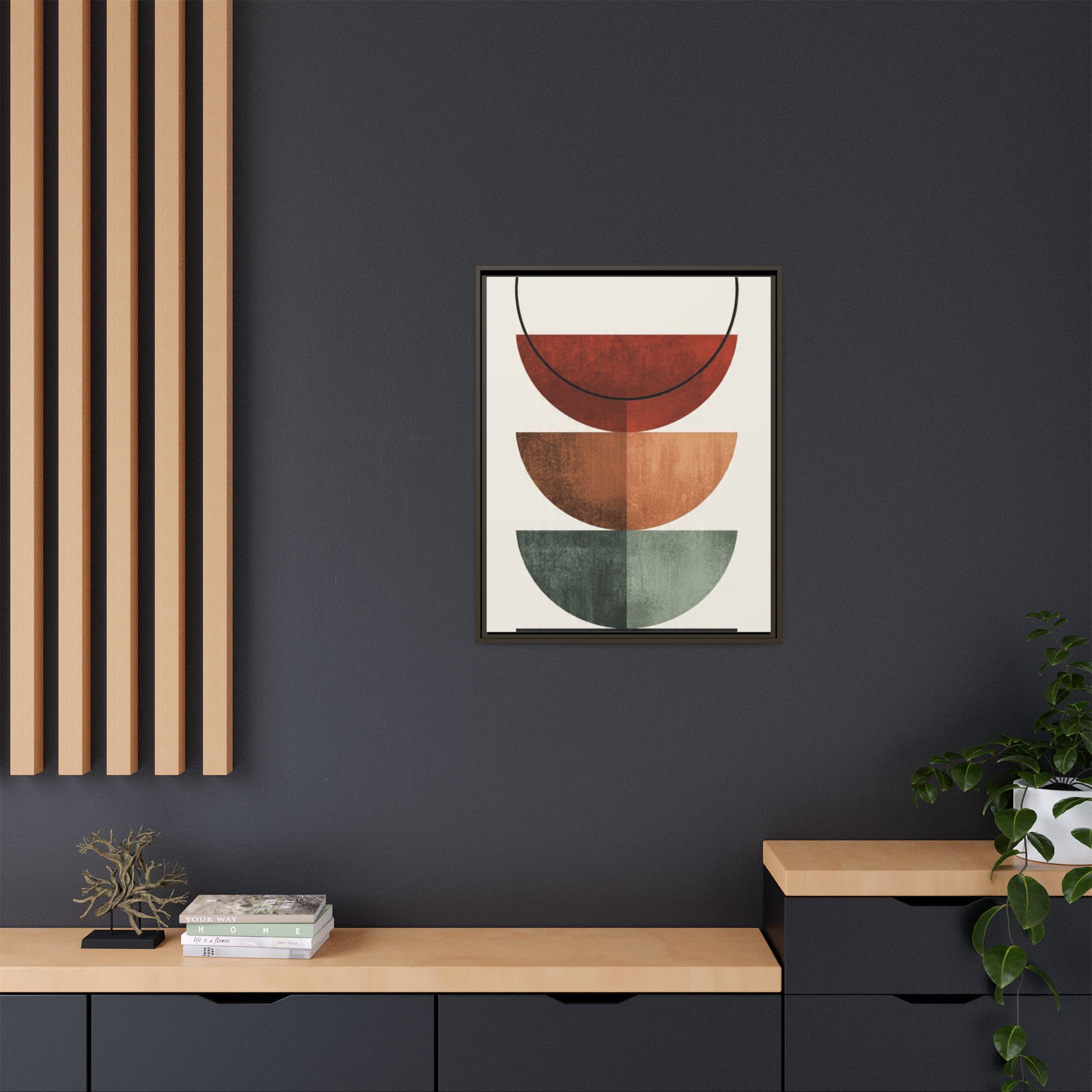 Abstract Stacked Semi-Circles Framed Canvas Wall Art — Mid-Century Modern Geometric Print - Image 192