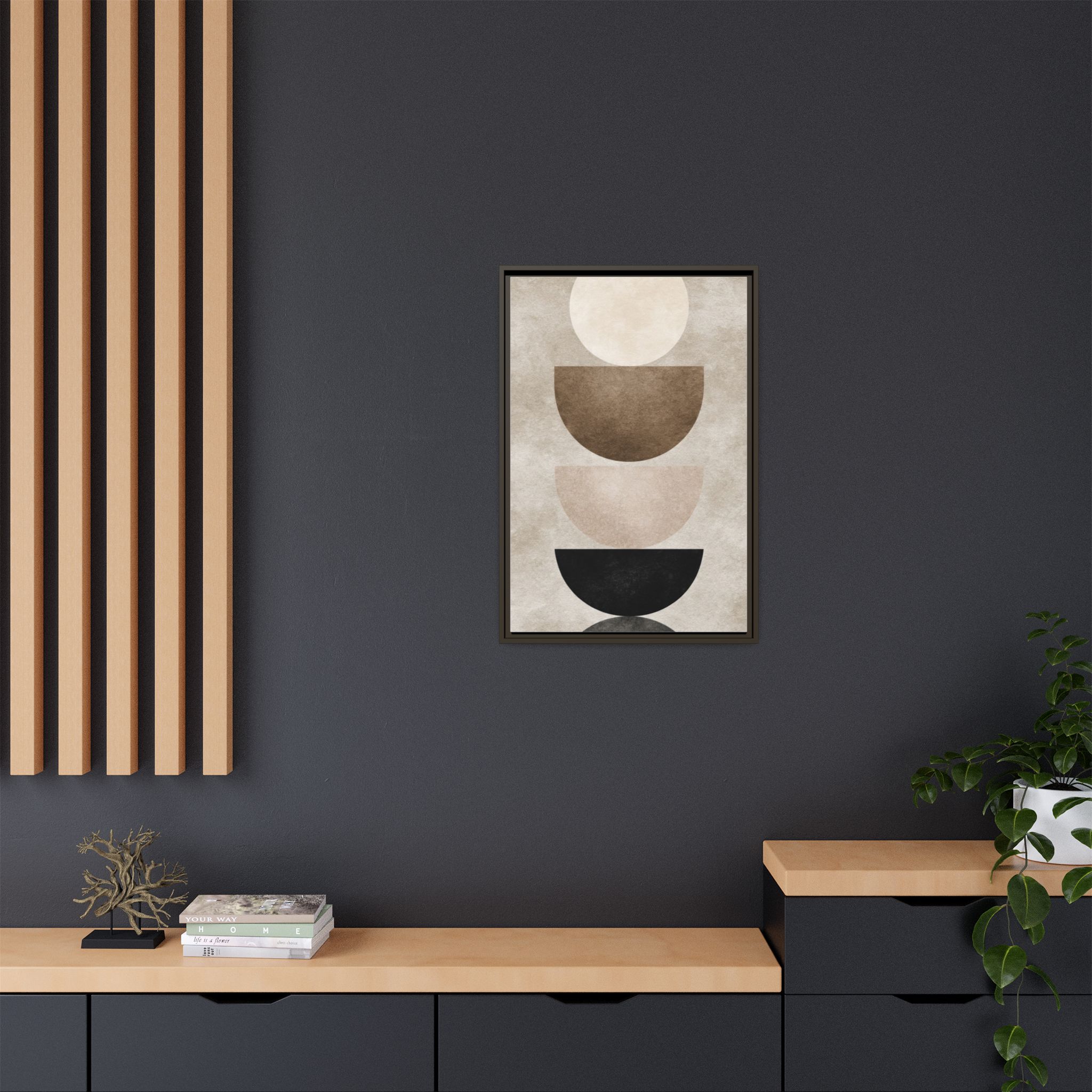Abstract Neutral Geometric Canvas Print — Stacked Circles Framed Wall Art - Image 192