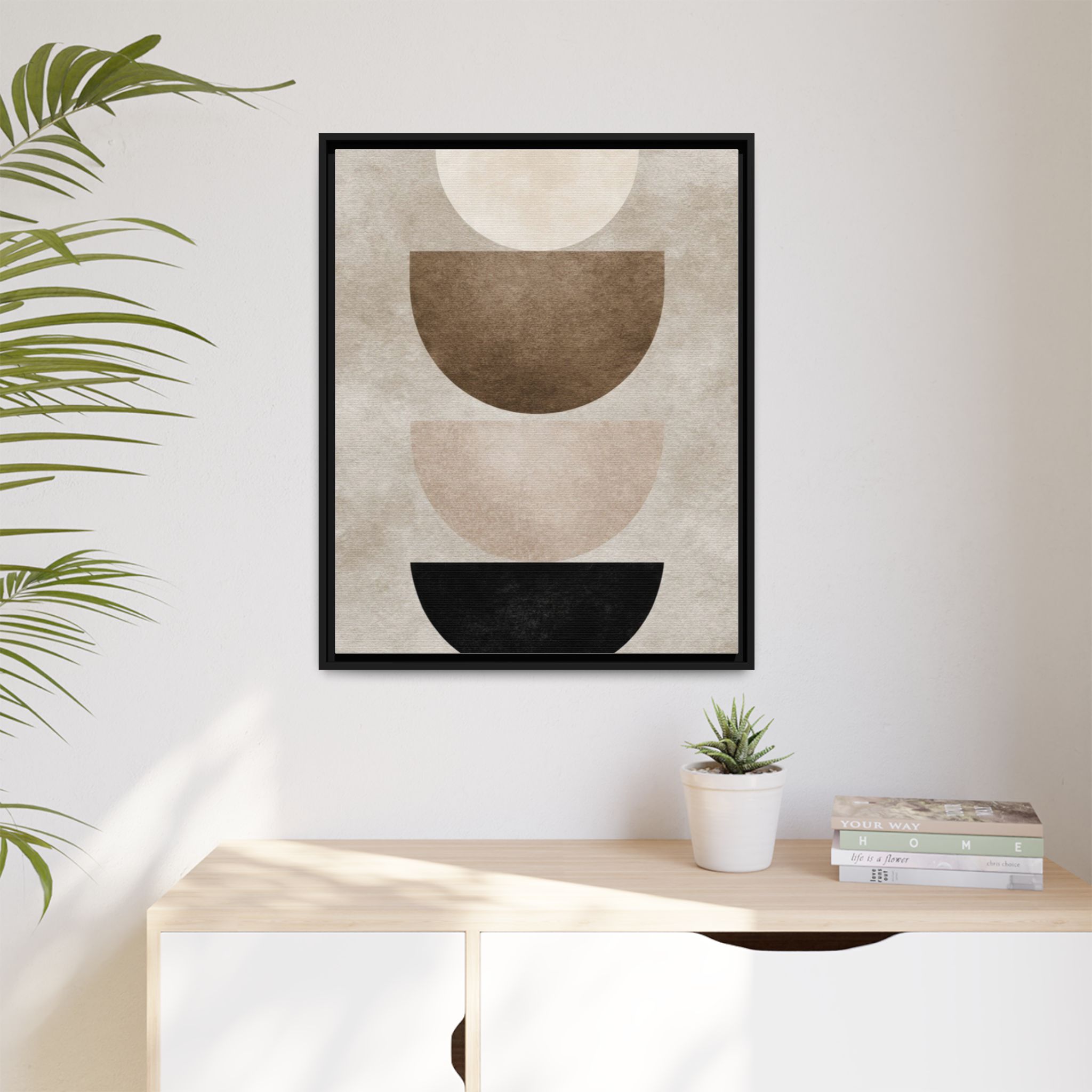 Abstract Neutral Geometric Canvas Print — Stacked Circles Framed Wall Art - Image 243