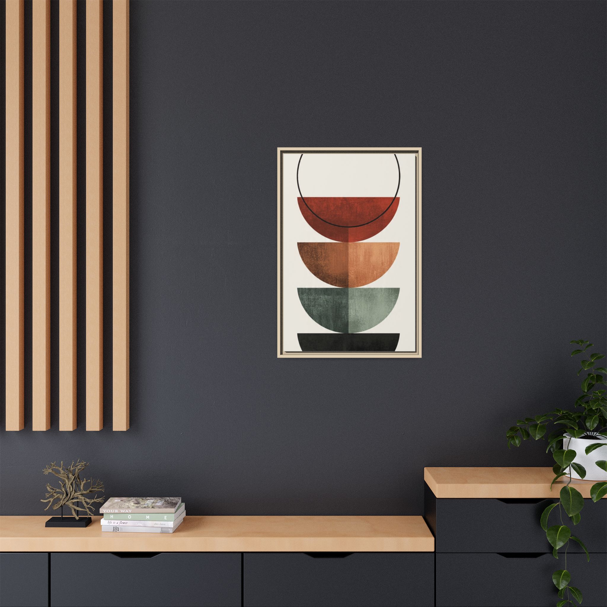 Abstract Stacked Semi-Circles Framed Canvas Wall Art — Mid-Century Modern Geometric Print - Image 136