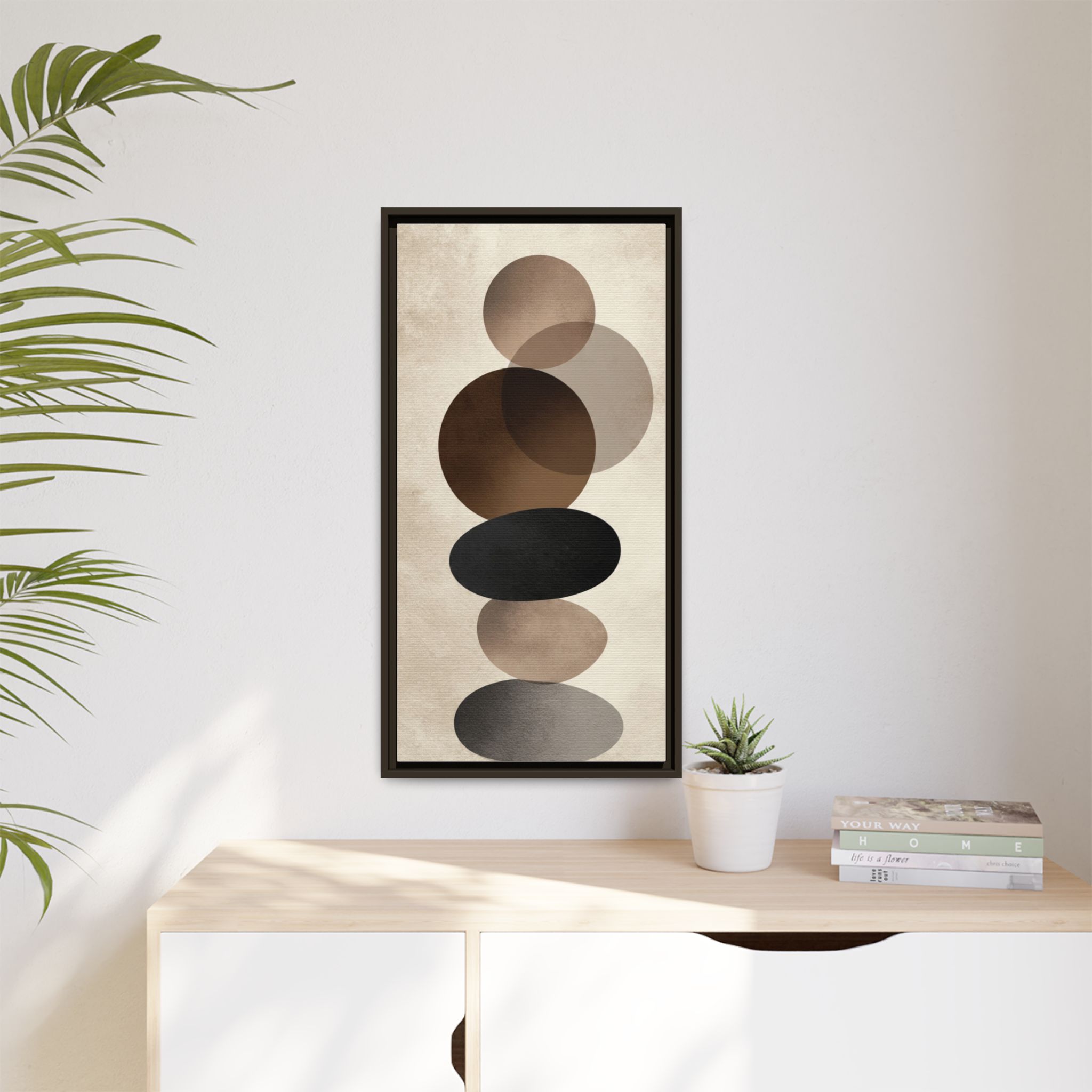 Framed Abstract Circles Matte Canvas Print — Neutral Mid-Century Wall Art - Image 175