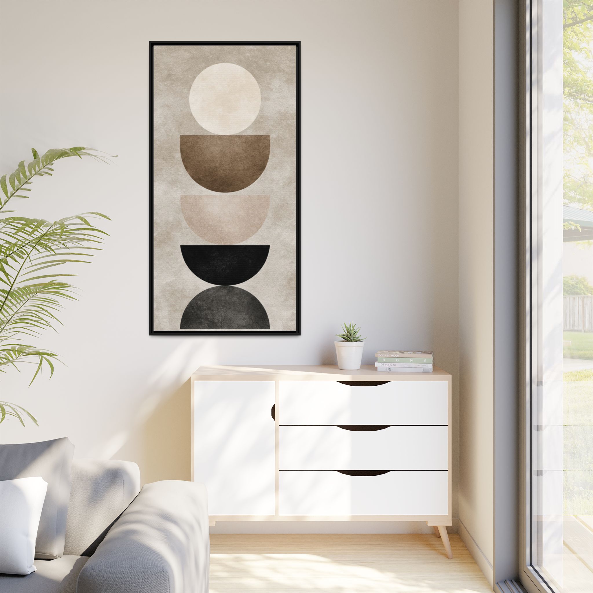 Abstract Neutral Geometric Canvas Print — Stacked Circles Framed Wall Art - Image 83