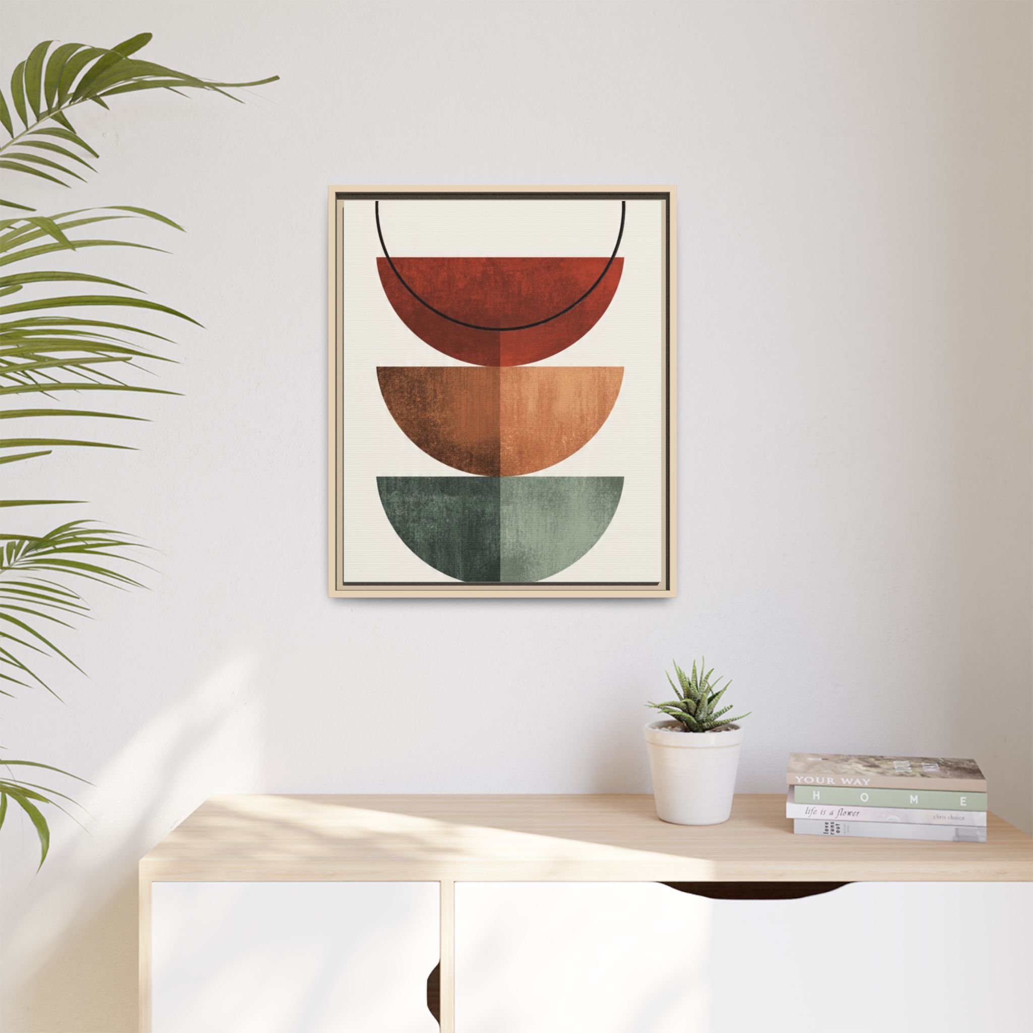 Abstract Stacked Semi-Circles Framed Canvas Wall Art — Mid-Century Modern Geometric Print - Image 227