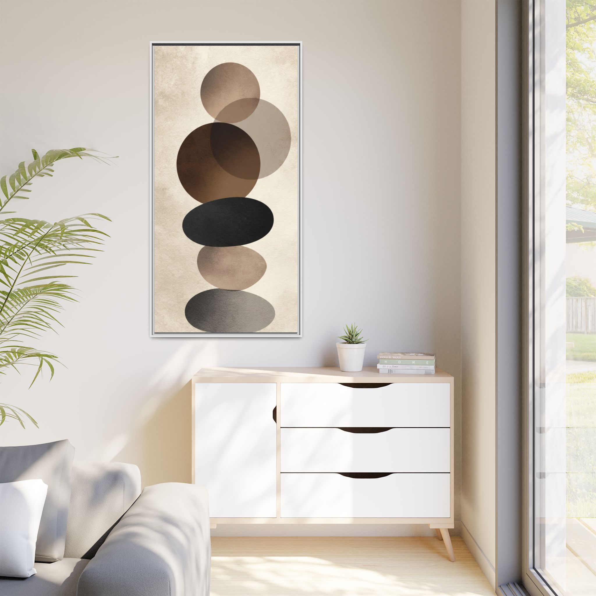 Framed Abstract Circles Matte Canvas Print — Neutral Mid-Century Wall Art - Image 39
