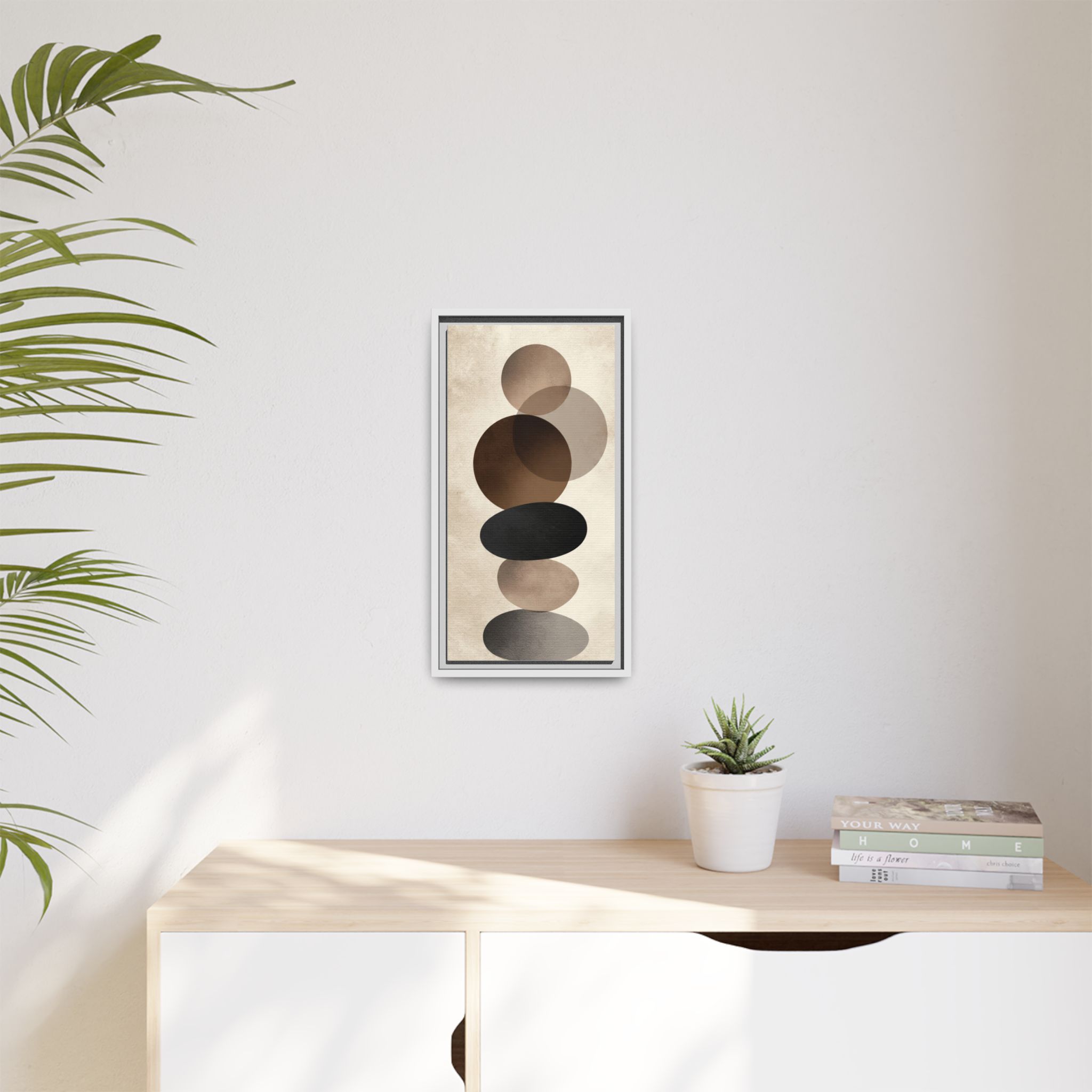 Framed Abstract Circles Matte Canvas Print — Neutral Mid-Century Wall Art - Image 83