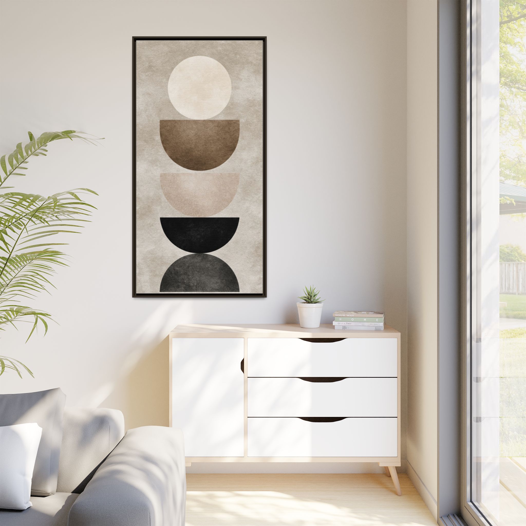 Abstract Neutral Geometric Canvas Print — Stacked Circles Framed Wall Art - Image 91