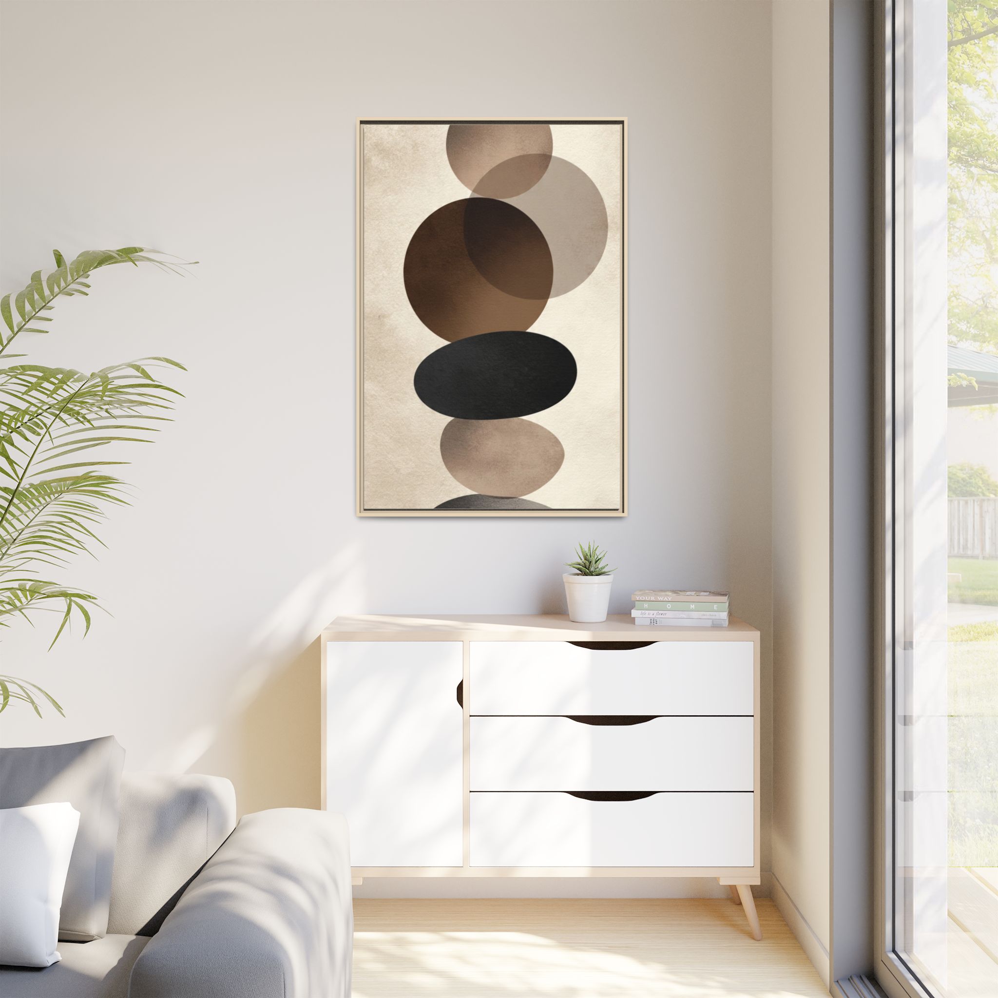 Framed Abstract Circles Matte Canvas Print — Neutral Mid-Century Wall Art - Image 107