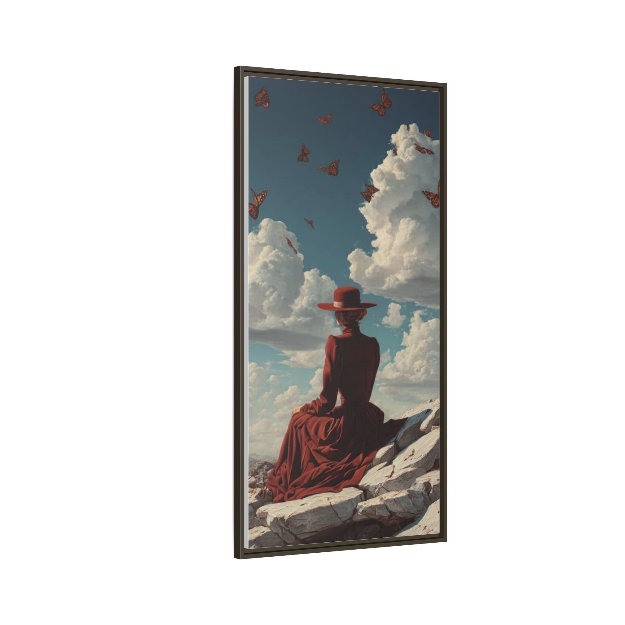 Framed Matte Canvas: Woman in Red Dress Sunset Sky Wall Art - Image 10