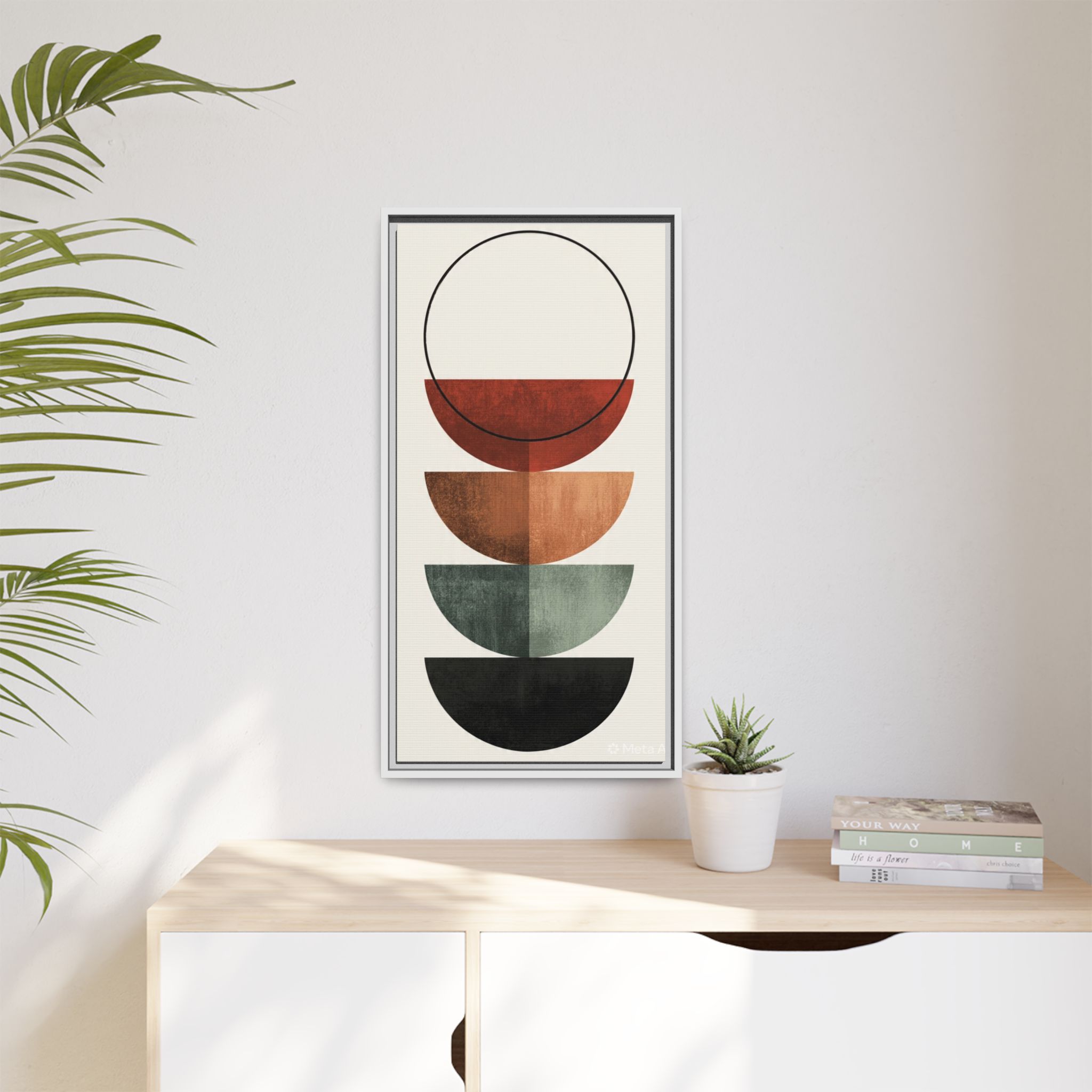 Abstract Stacked Semi-Circles Framed Canvas Wall Art — Mid-Century Modern Geometric Print - Image 215