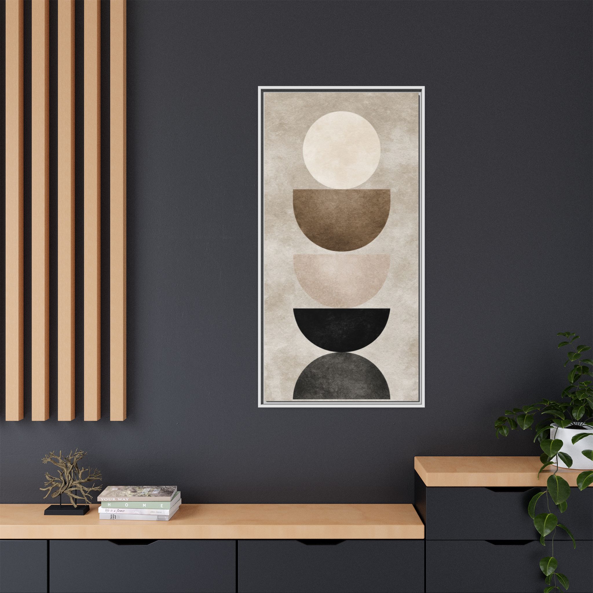 Abstract Neutral Geometric Canvas Print — Stacked Circles Framed Wall Art - Image 16