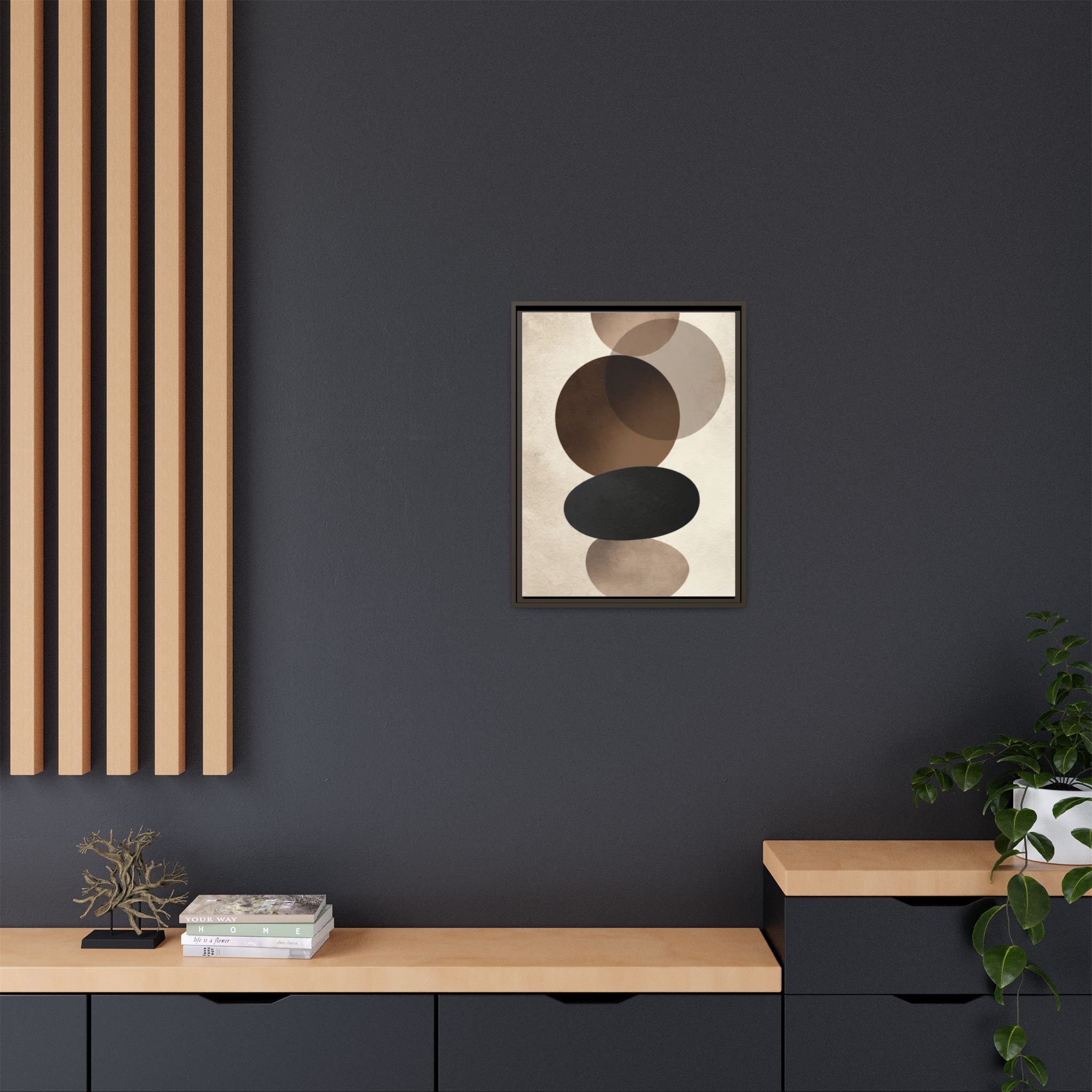 Framed Abstract Circles Matte Canvas Print — Neutral Mid-Century Wall Art - Image 216