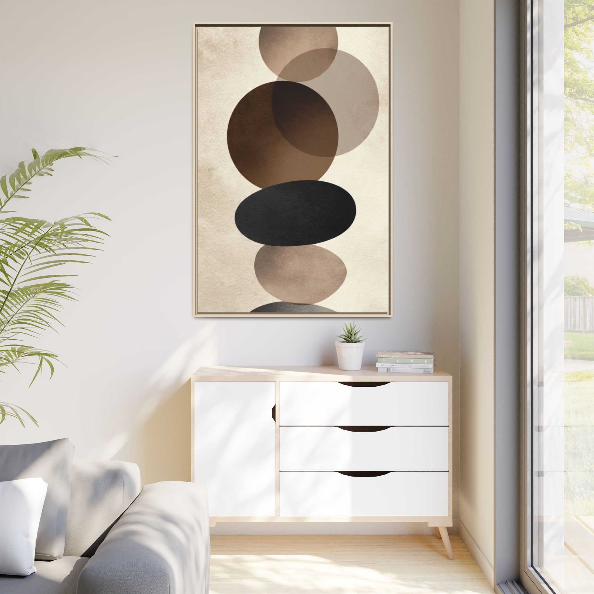 Framed Abstract Circles Matte Canvas Print — Neutral Mid-Century Wall Art - Image 63