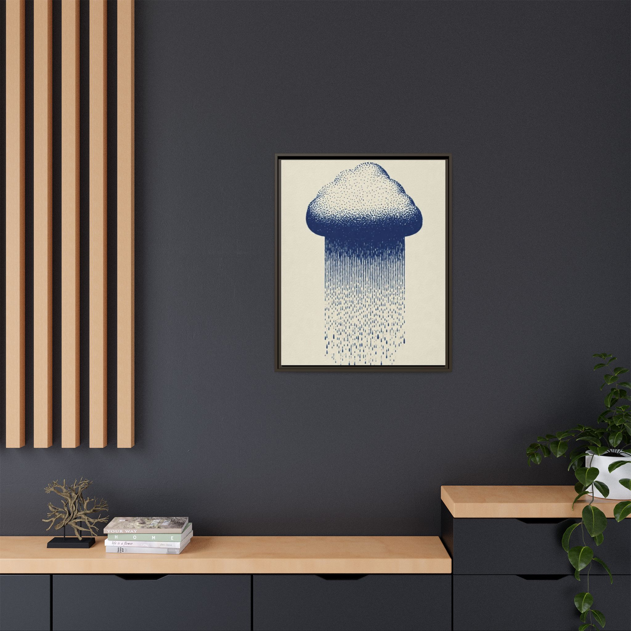 Framed Canvas Wall Art — Blue Rain Cloud Minimalist Print - Image 192