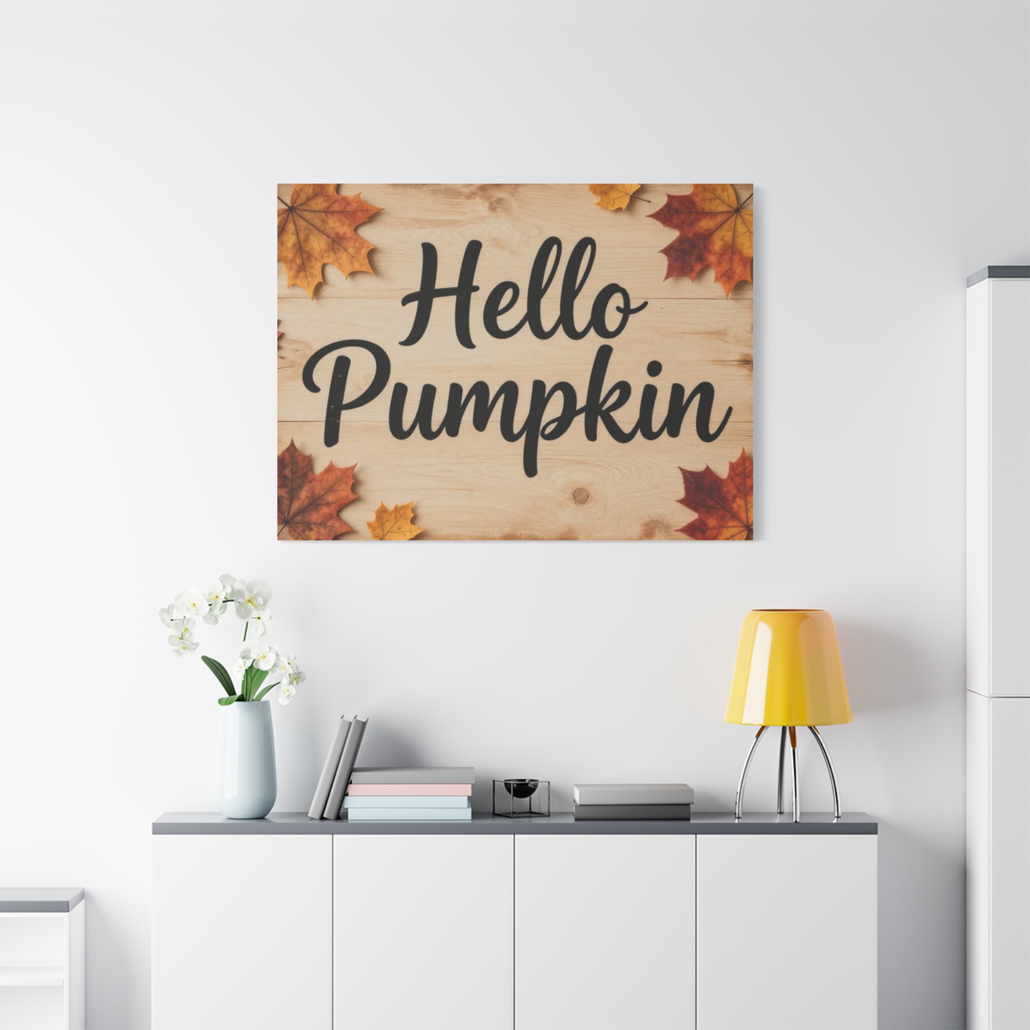 Hello Pumpkin Canvas Wall Art — Autumn Leaves Fall Home Decor