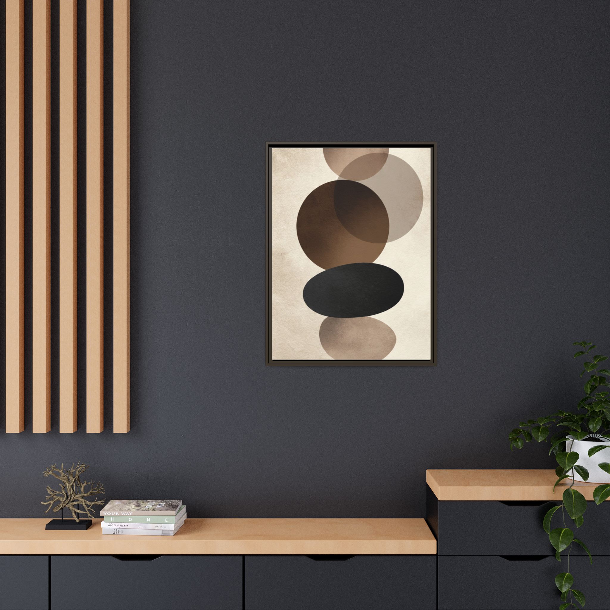 Framed Abstract Circles Matte Canvas Print — Neutral Mid-Century Wall Art - Image 152