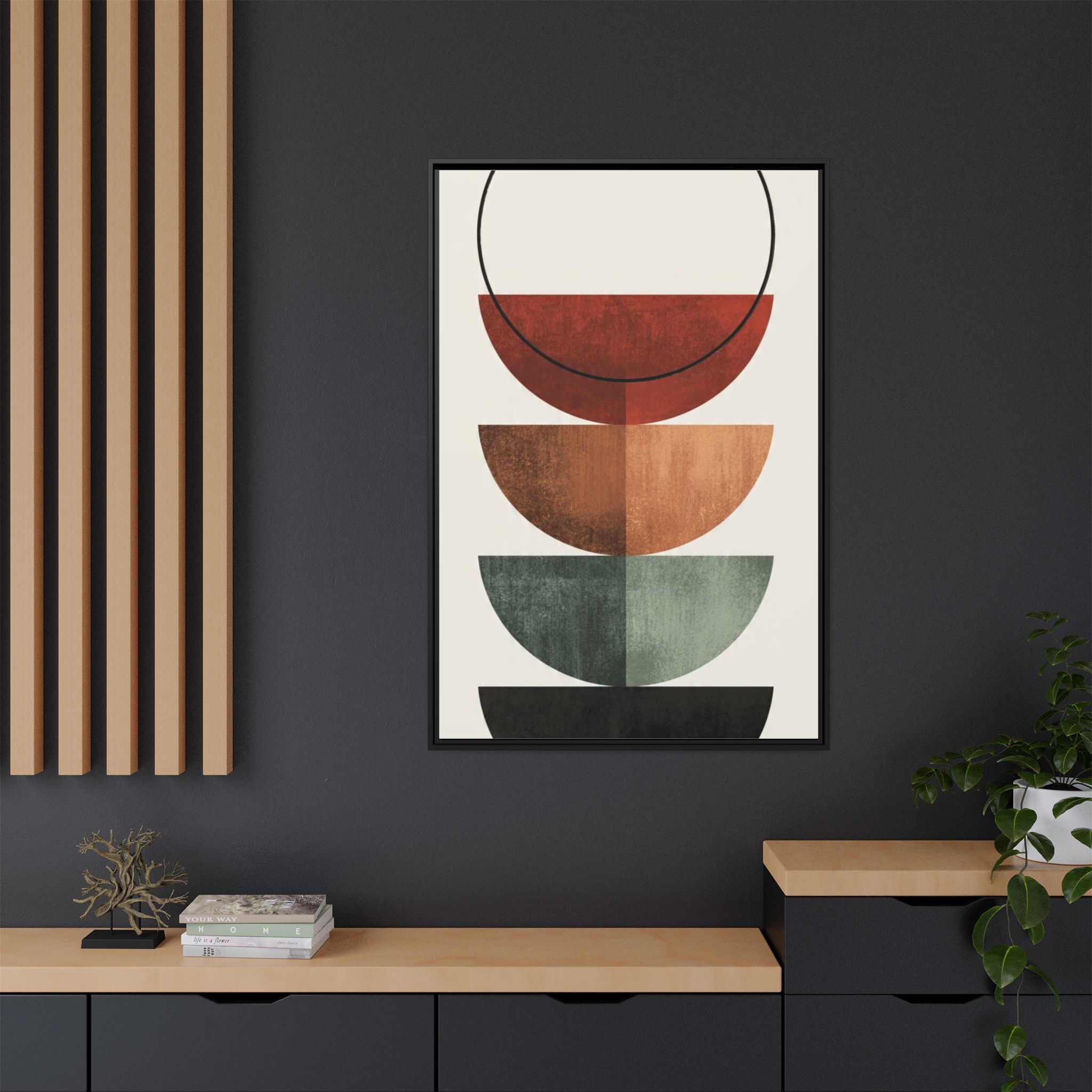 Abstract Stacked Semi-Circles Framed Canvas Wall Art — Mid-Century Modern Geometric Print - Image 100