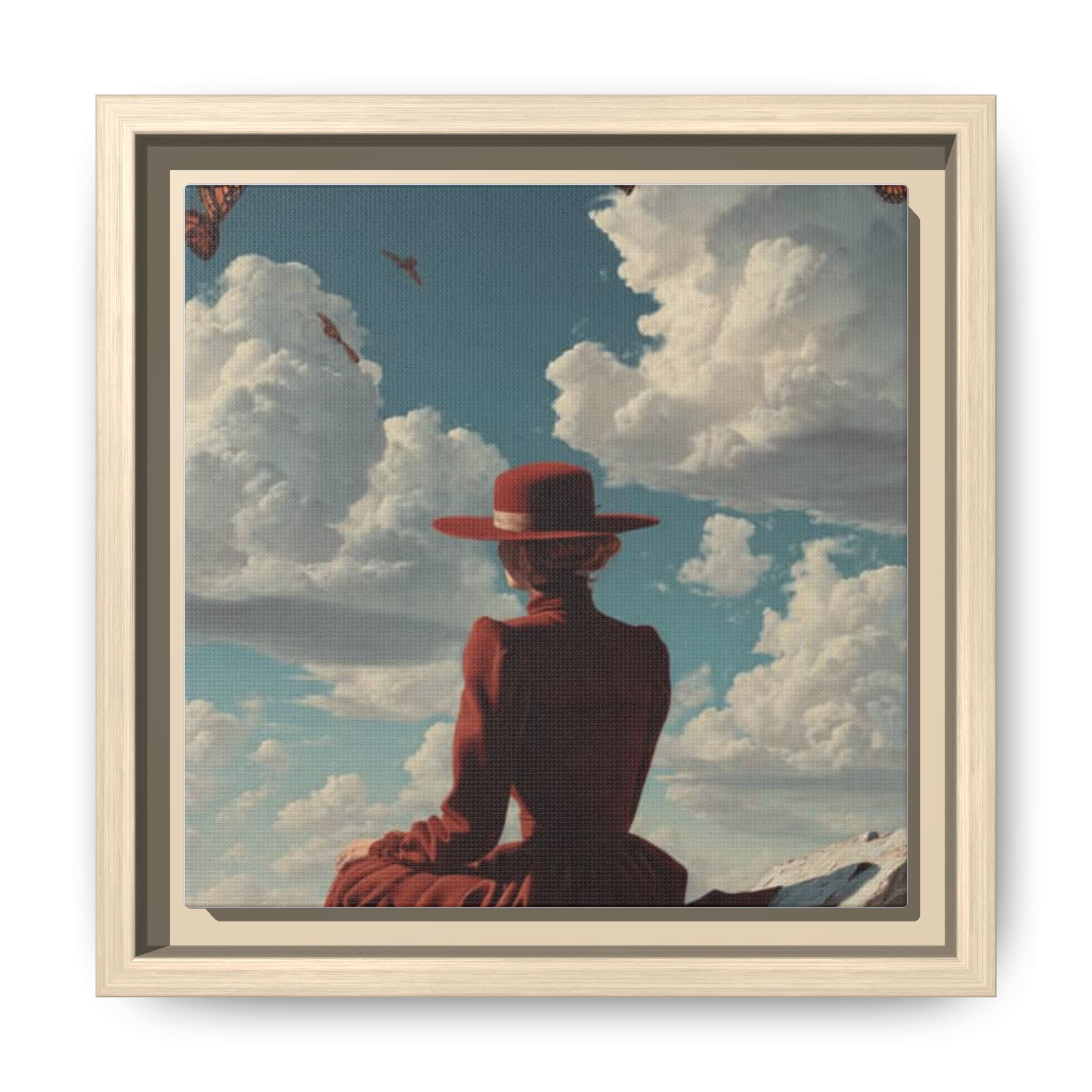 Framed Matte Canvas: Woman in Red Dress Sunset Sky Wall Art - Image 29