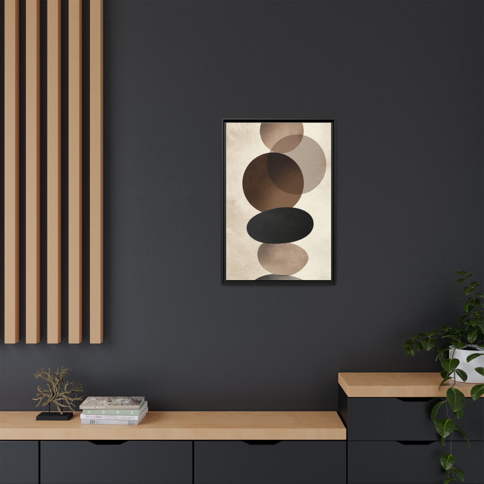 Framed Abstract Circles Matte Canvas Print — Neutral Mid-Century Wall Art - Image 132