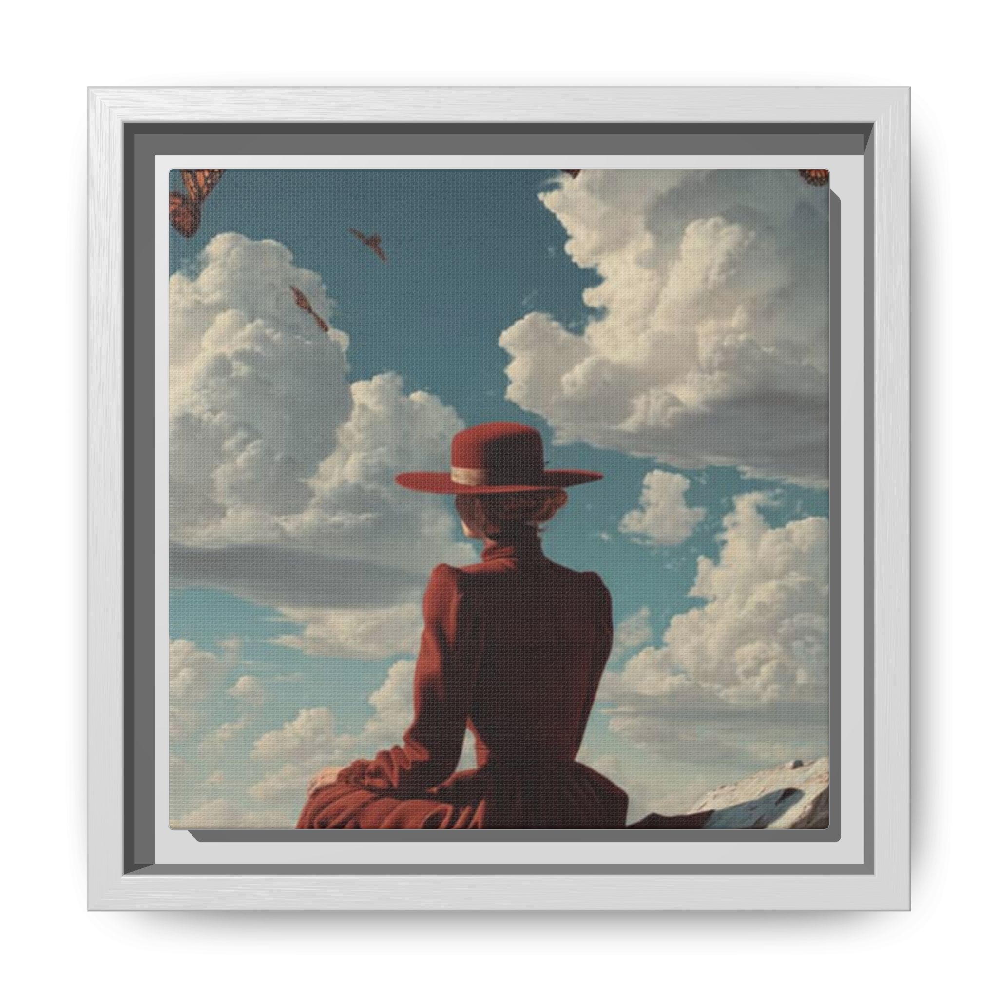 Framed Matte Canvas: Woman in Red Dress Sunset Sky Wall Art - Image 17