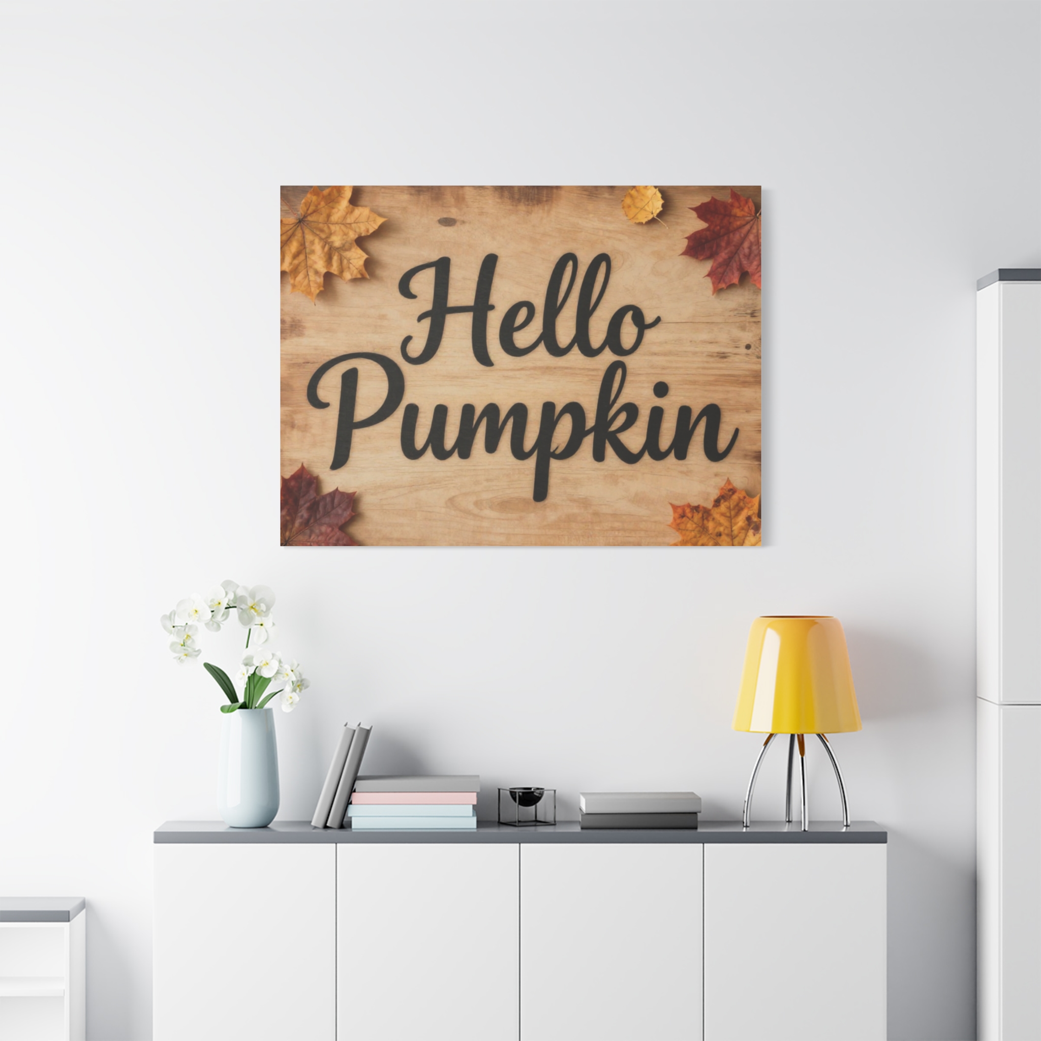 Hello Pumpkin Fall Canvas Wall Art — Autumn Leaves Rustic Home Decor