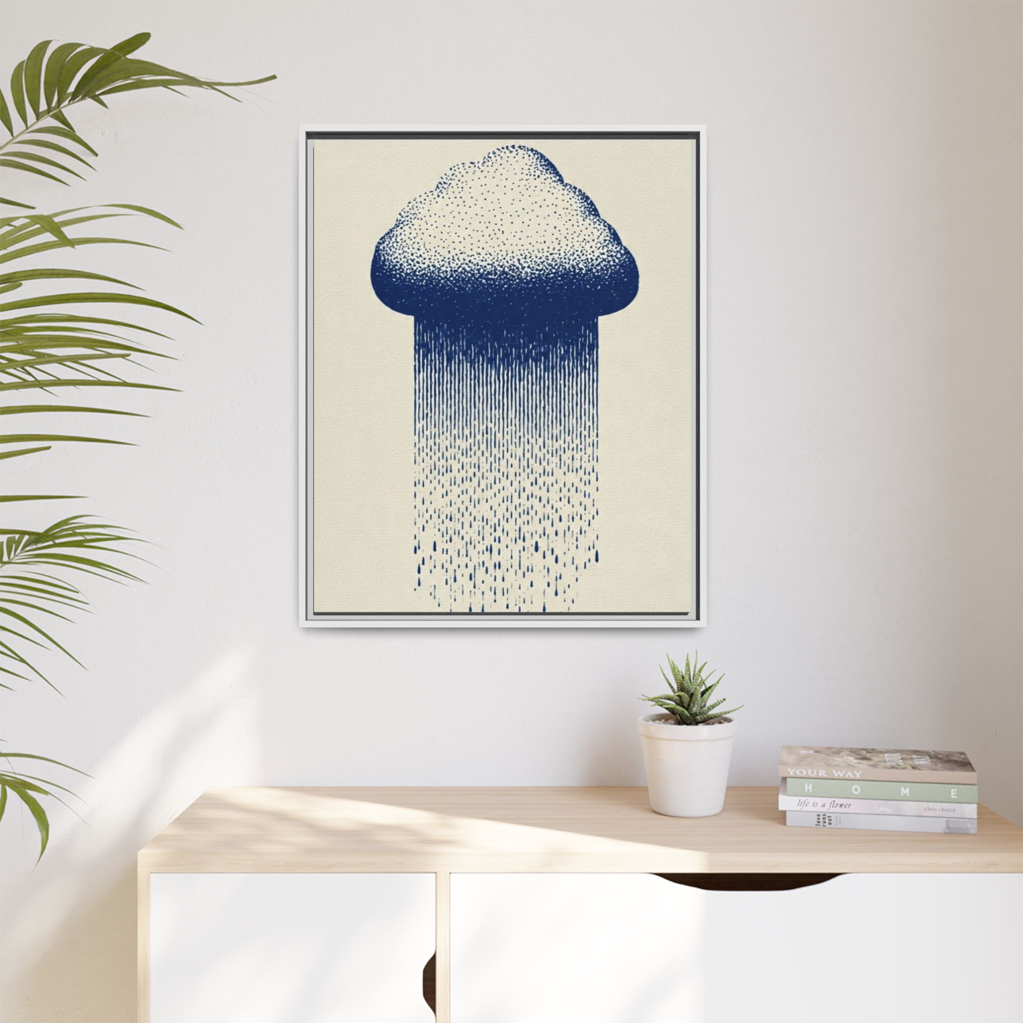 Framed Canvas Wall Art — Blue Rain Cloud Minimalist Print - Image 187