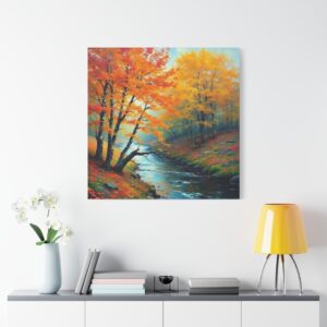 Autumn River Canvas Wall Art — Stretched Matte Fall Landscape