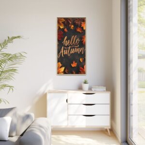 Hello Autumn Framed Canvas Art — Fall Leaves Wall Decor